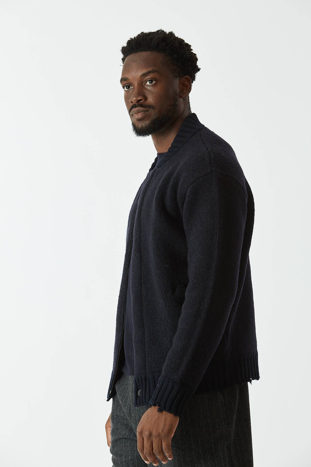 Bomber in lana bouclè blu