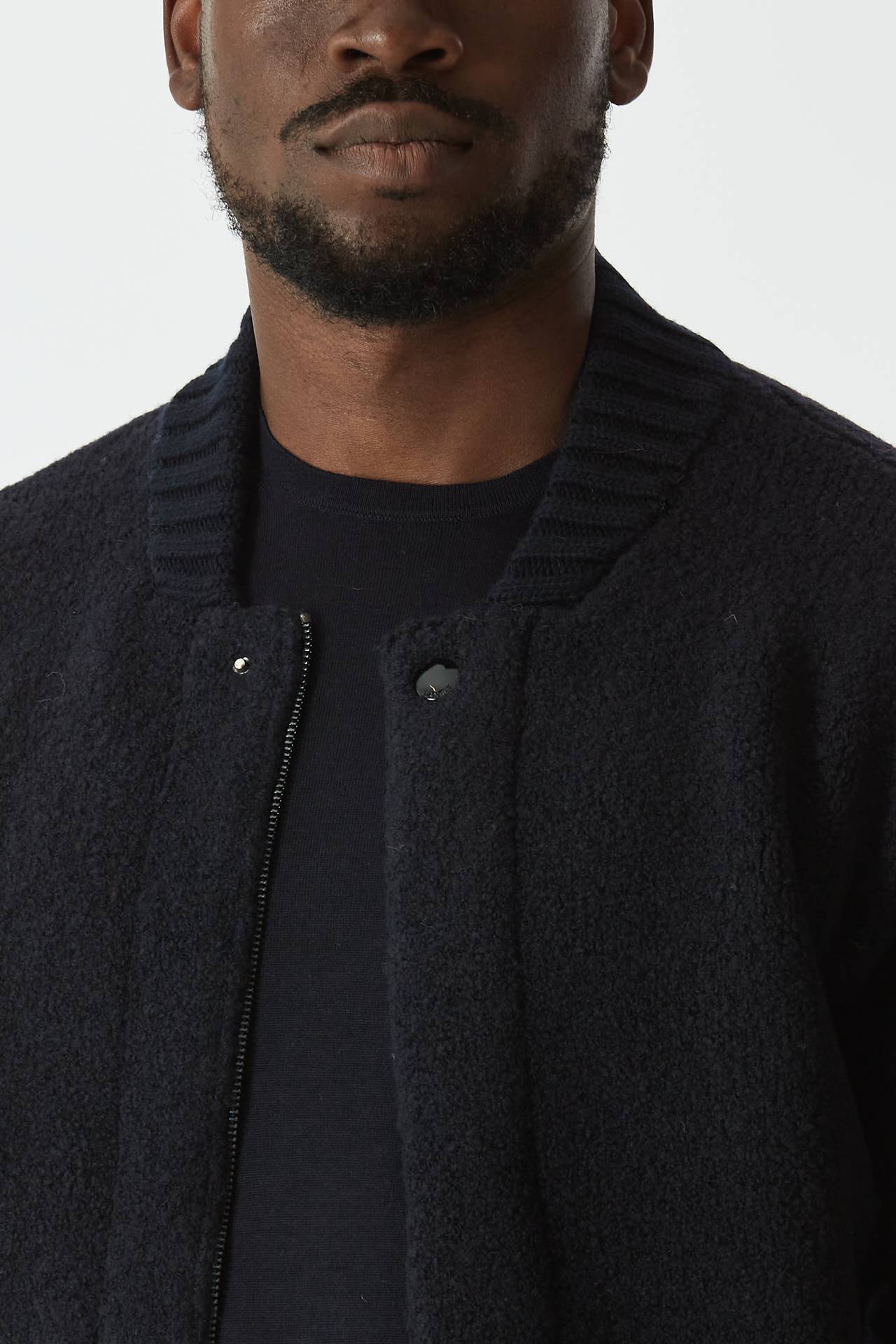 Bomber in lana bouclè blu