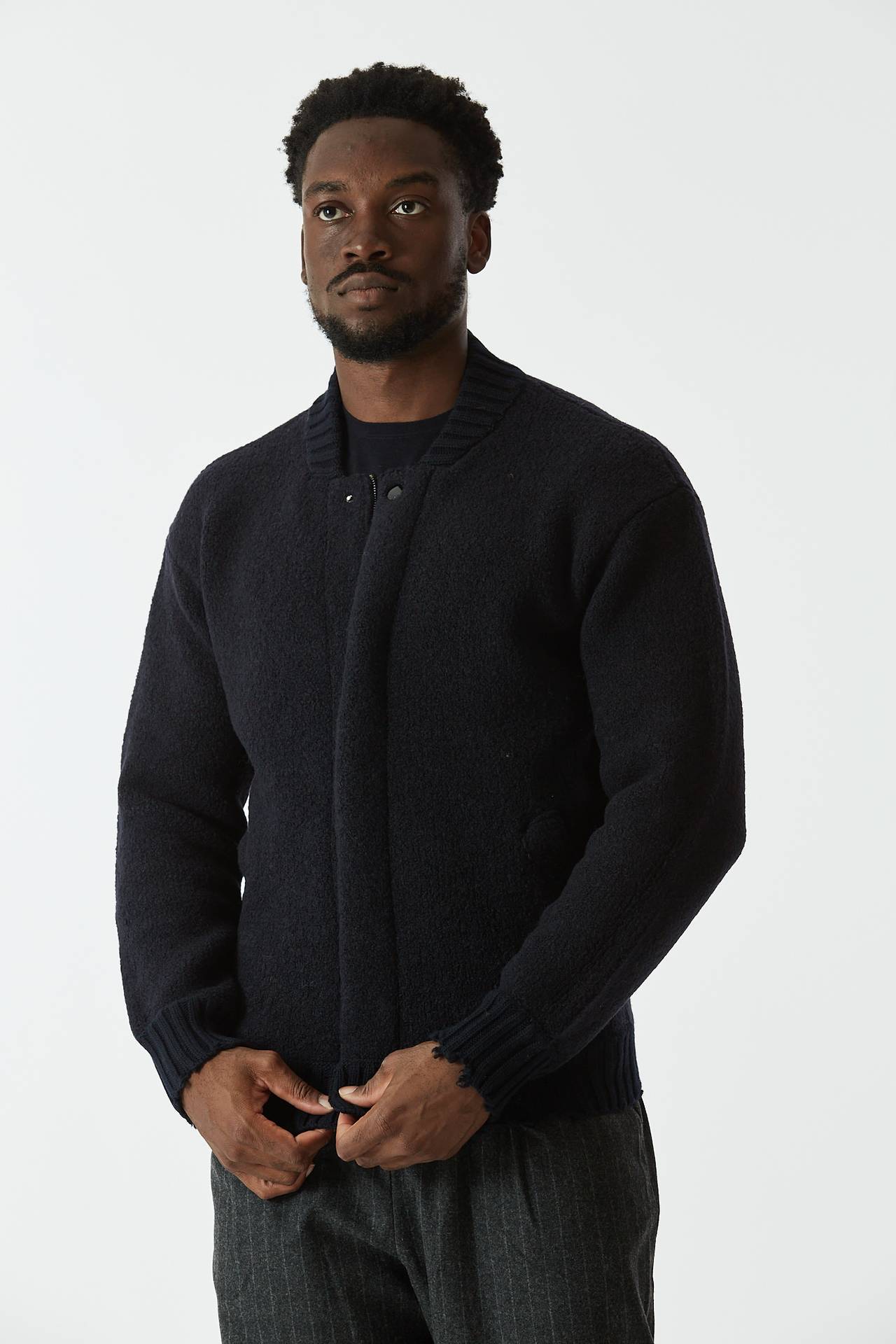 Bomber in lana bouclè blu