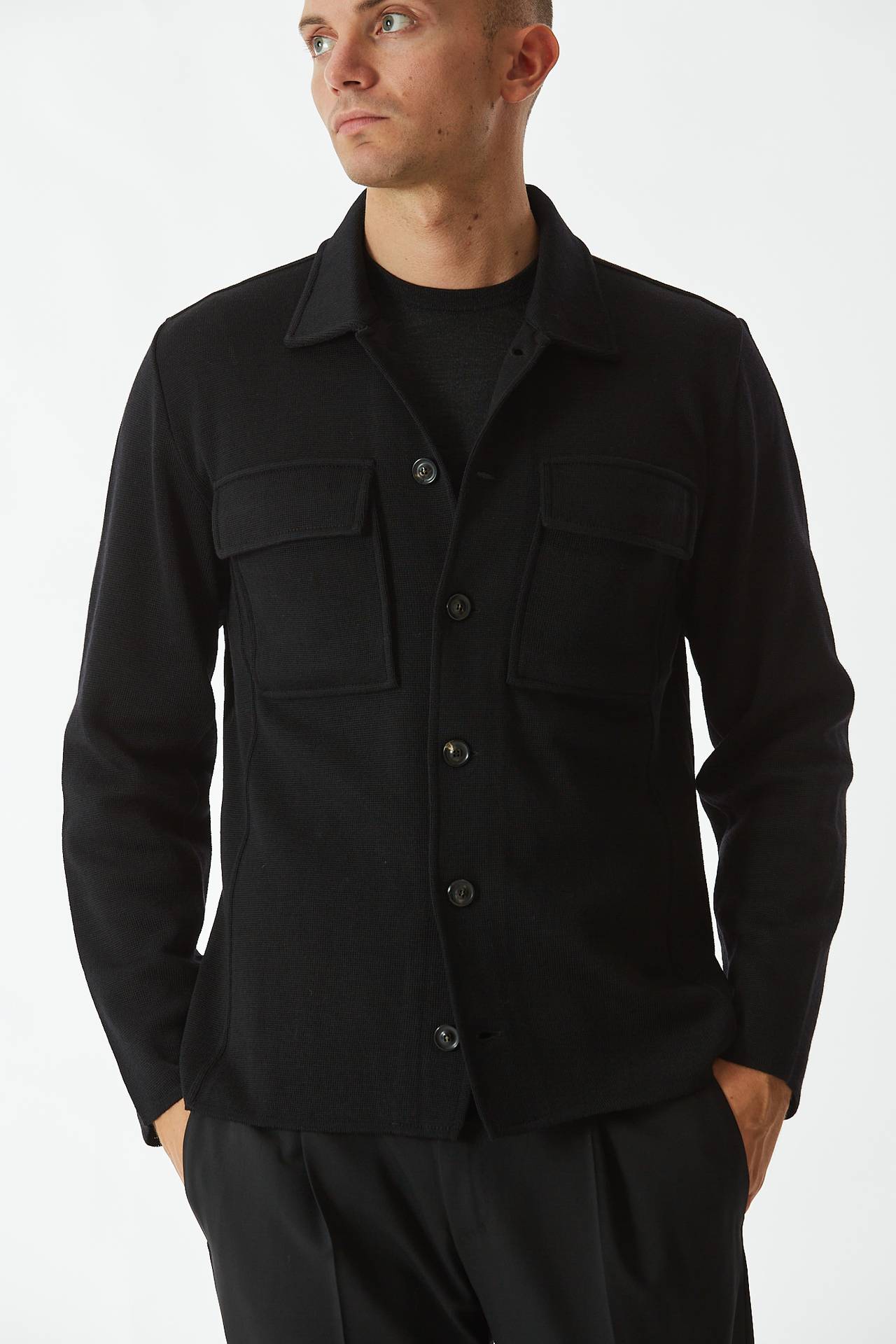 Overshirt in lana nero