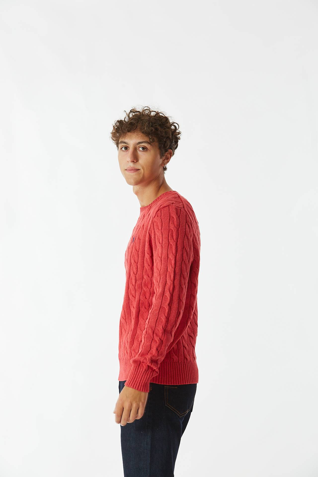Maglia trecce corallo
