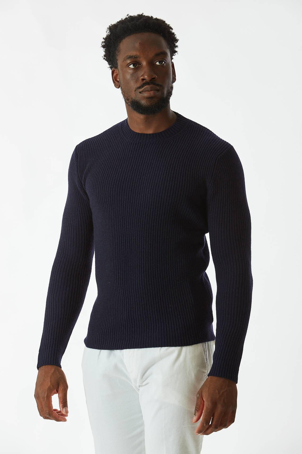 Maglia girocollo in lana blu
