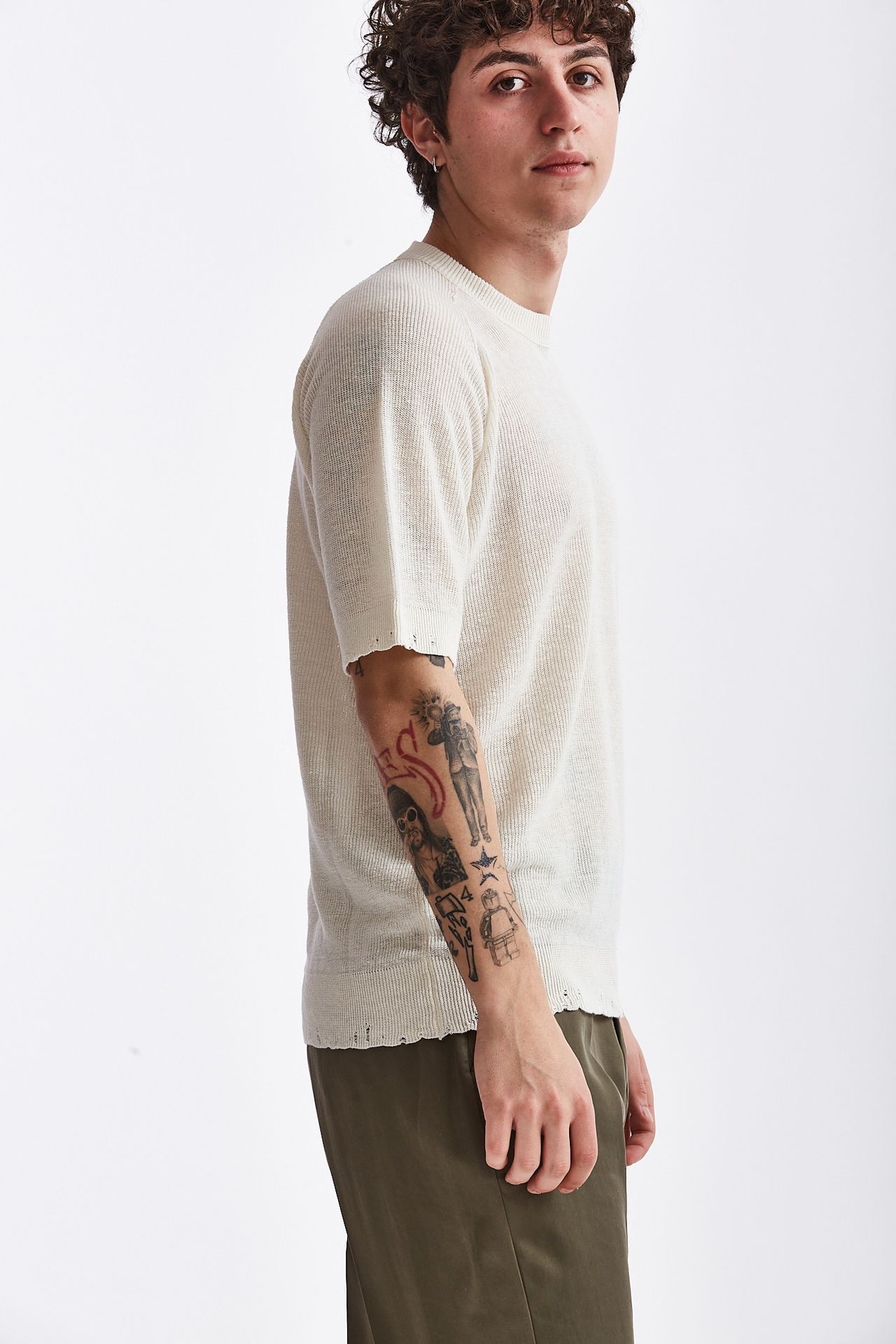 T-shirt in cotone/lino bianco