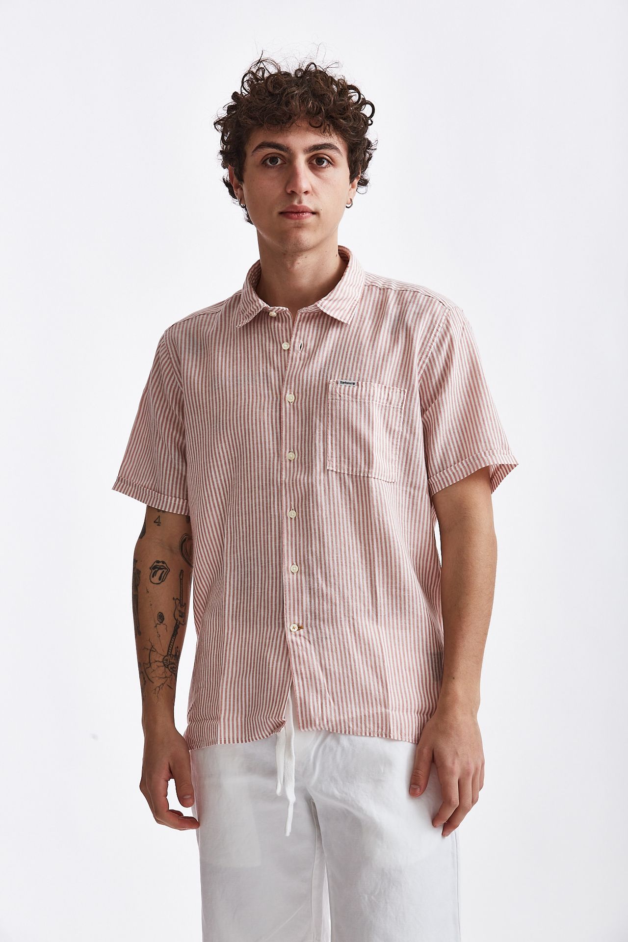 Camicia mezza manica rigata rosa