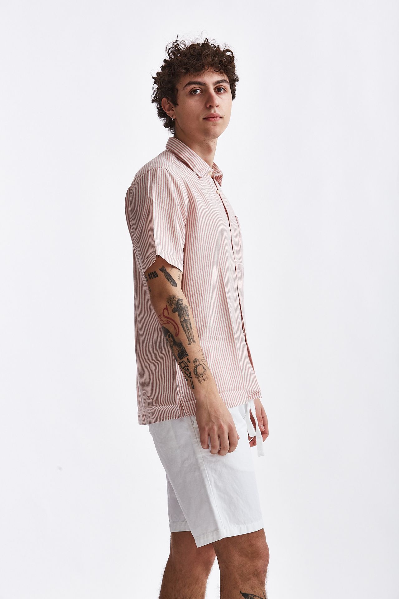 Camicia mezza manica rigata rosa