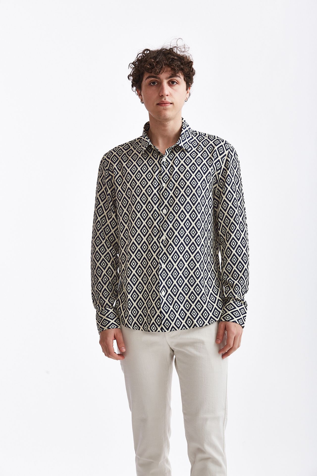 Camicia in viscosa fantasia panna blu Benevierre Uomo Pier Abbigliamento Worldwide