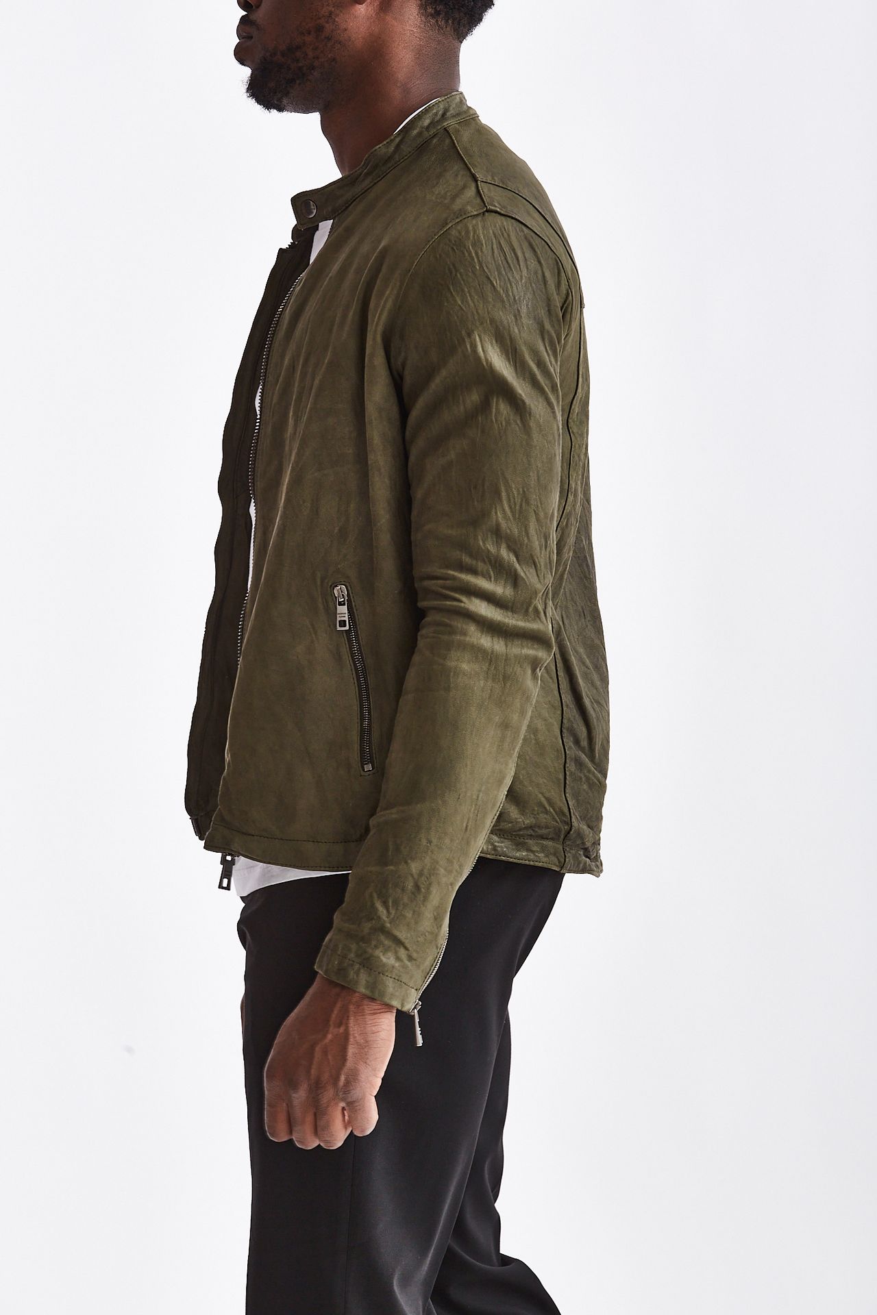 Giubbino pelle verde sale