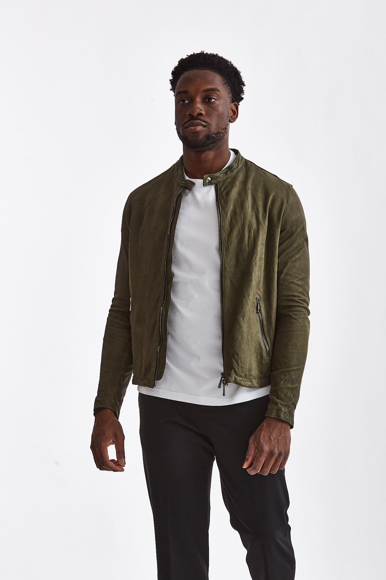 Biker in pelle verde Giorgio Brato Uomo U15BRA01 Pier Abbigliamento Italia