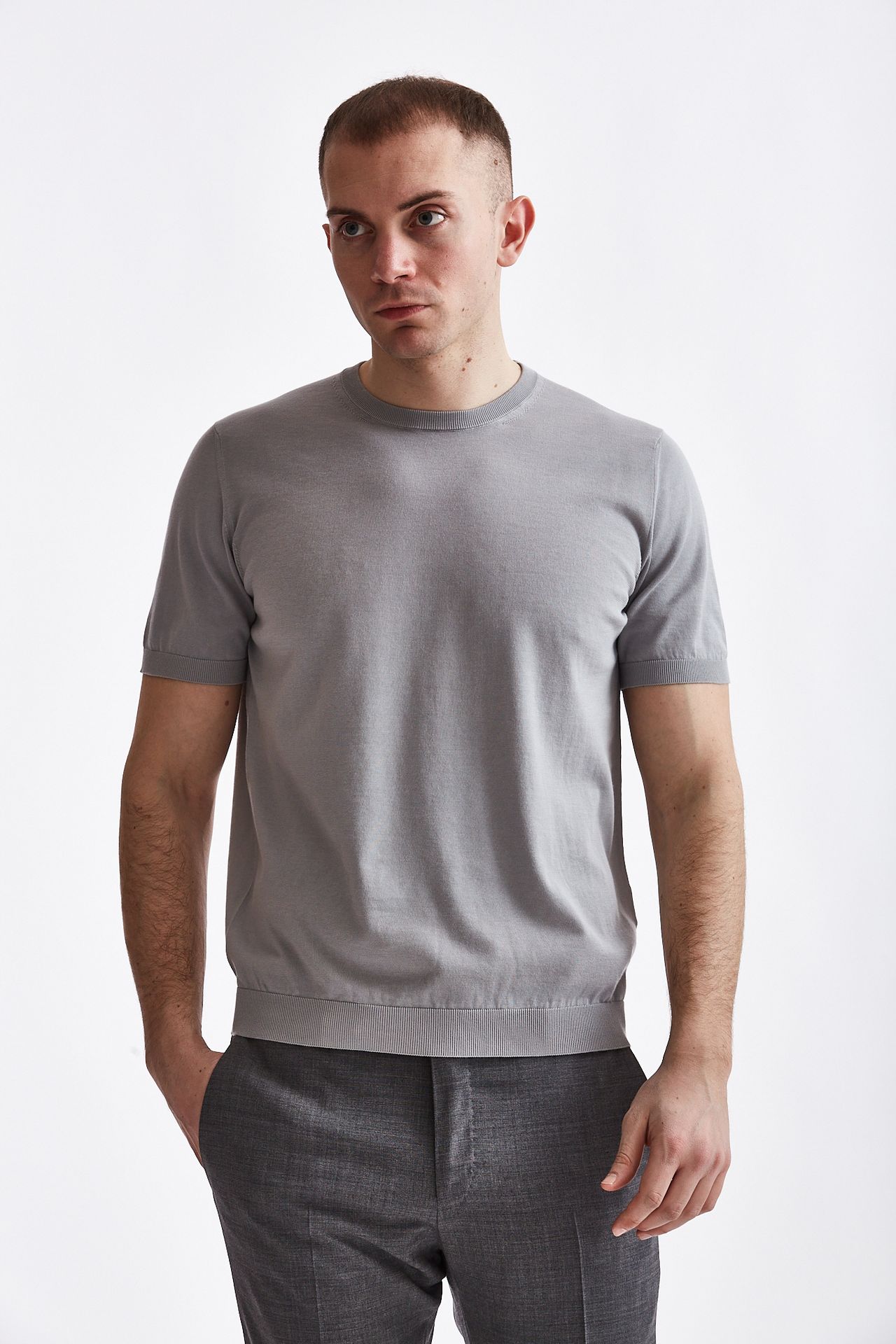 T-shirt in cotone grigio chiaro
