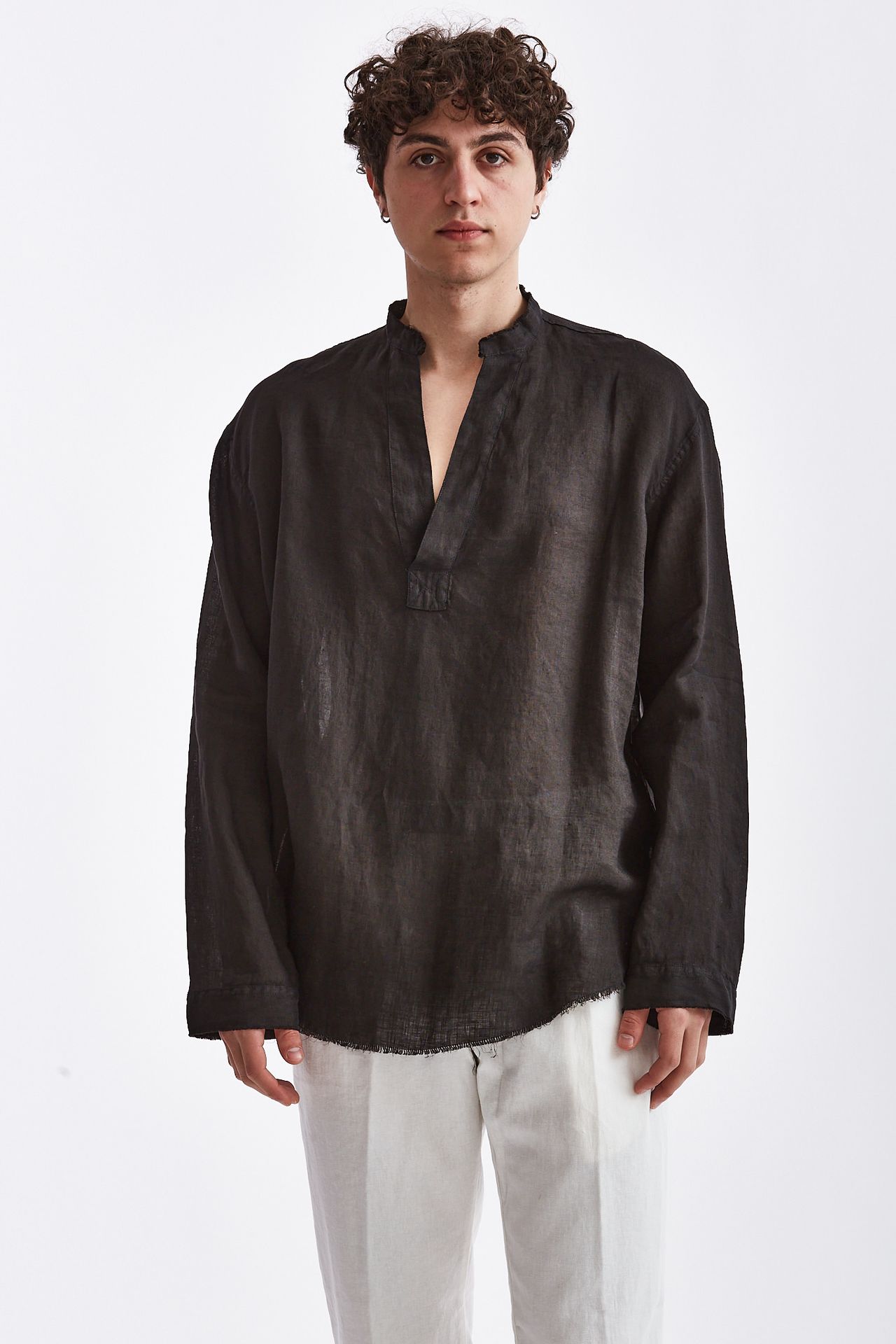 Camicia coreana in lino nero