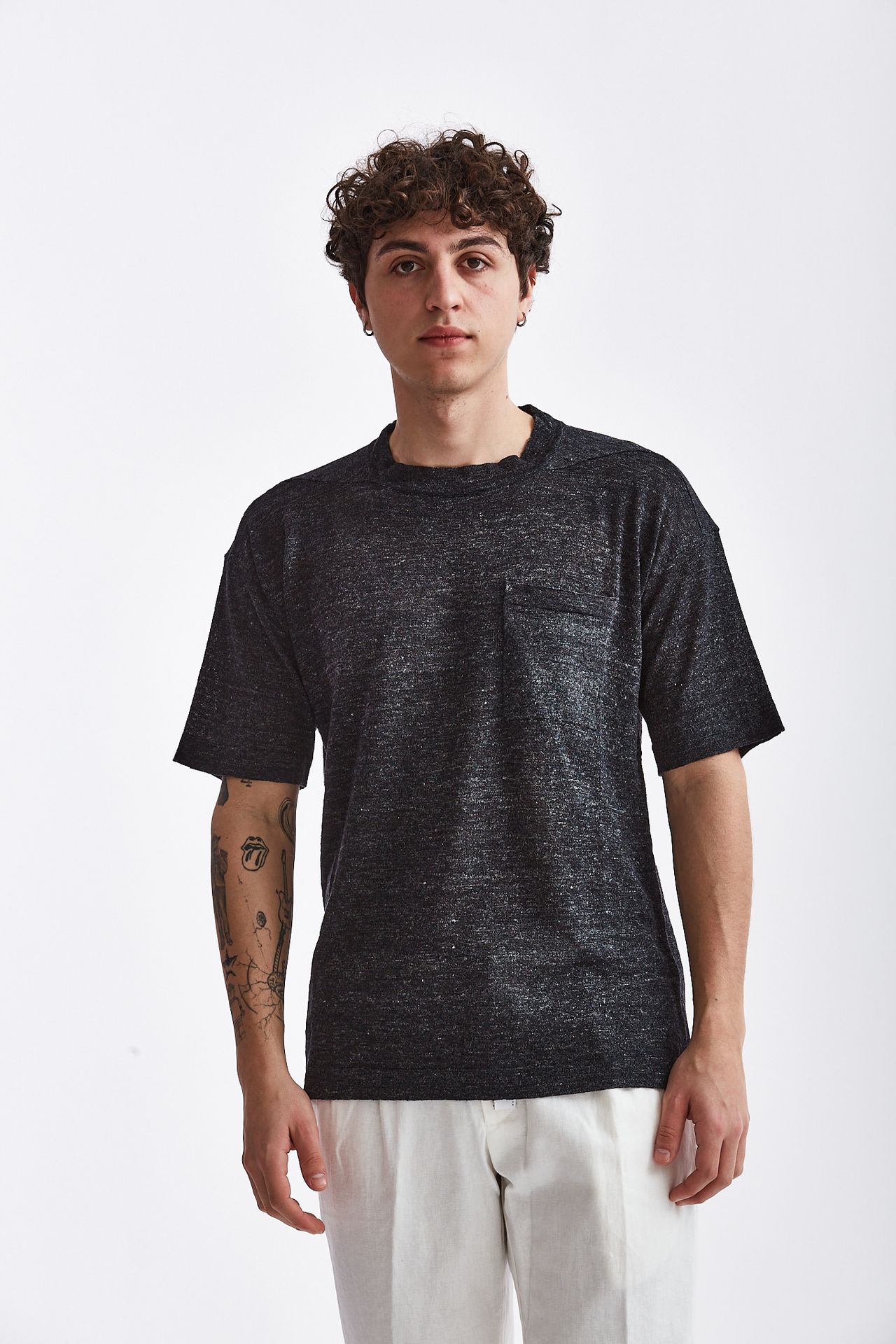 T-shirt in lino/cotone antracite