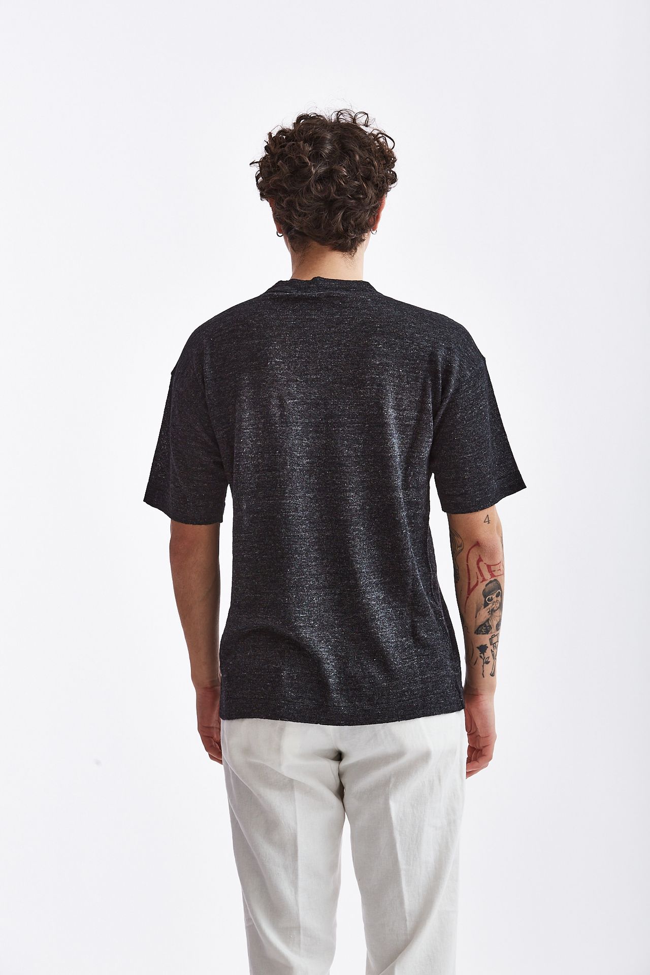 T-shirt in lino/cotone antracite