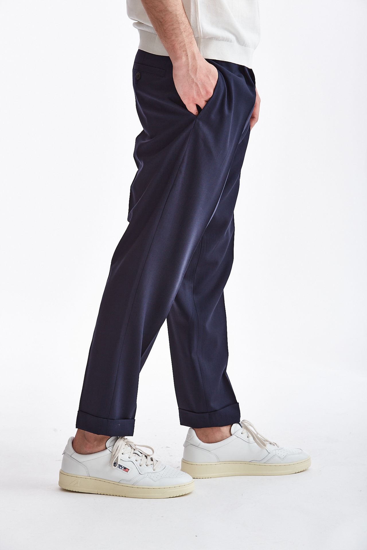 Pantalone in lana stretch blu