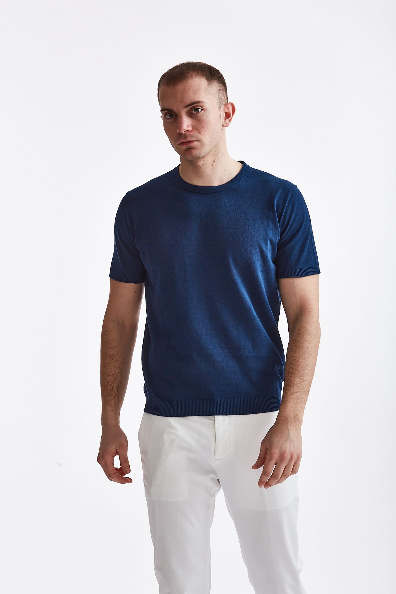 T-shirt in cotone lino bluette