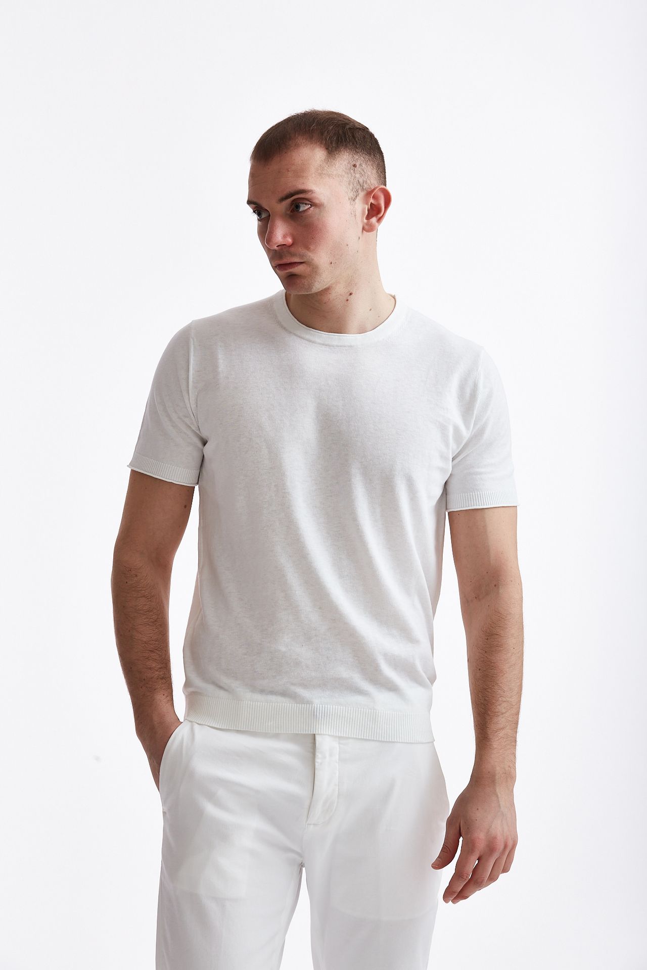 T-shirt in cotone lino bianco