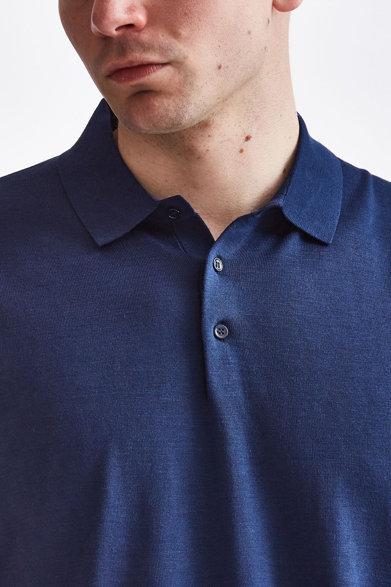 Polo in seta e cotone bluette