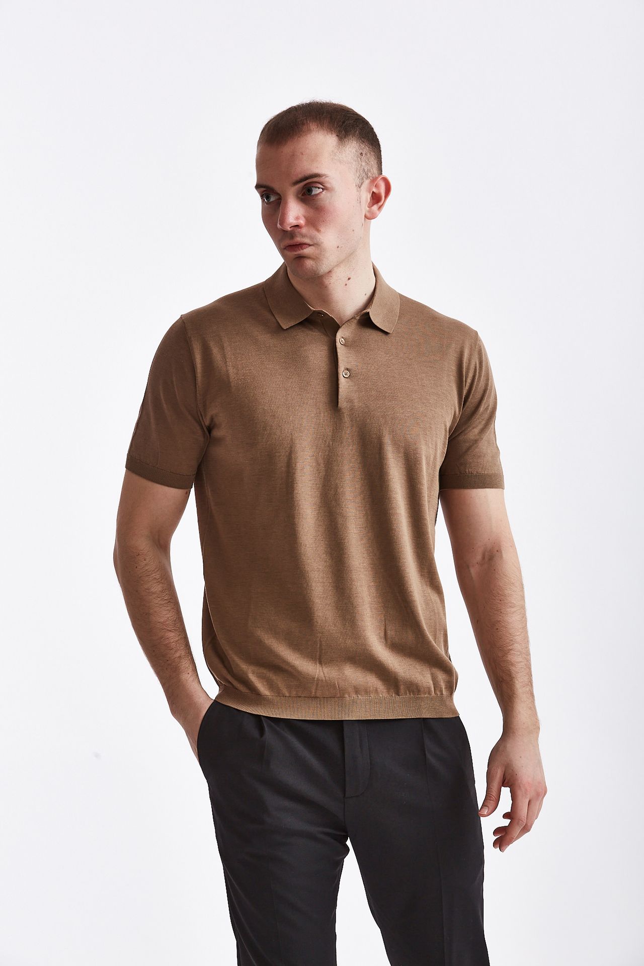 Polo in seta e cotone cammello Kangra Uomo U15KAN08 Pier Abbigliamento Italia