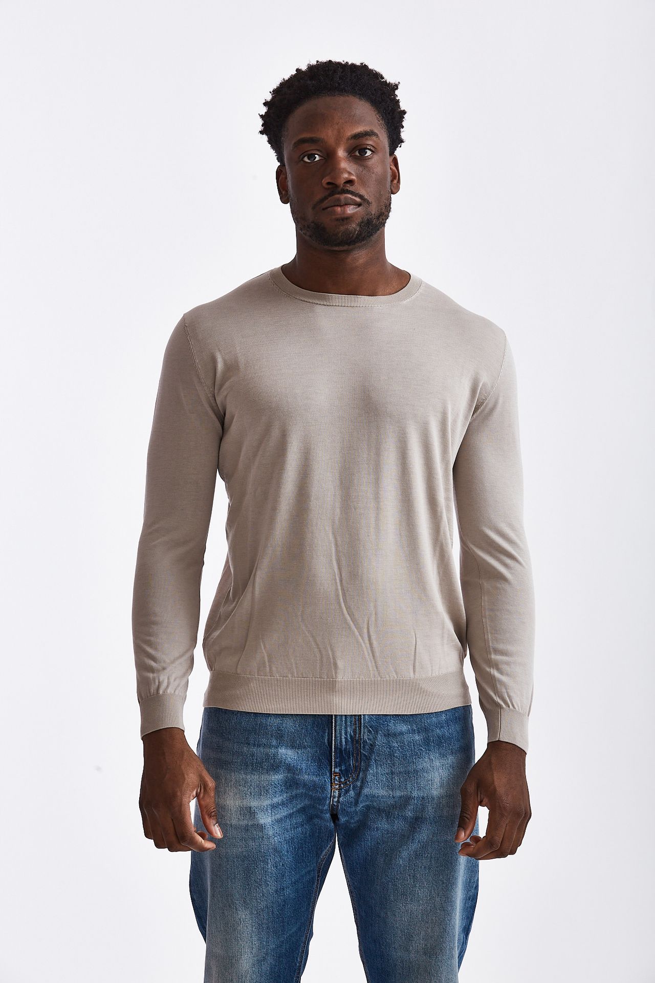 T-shirt in cotone e seta beige