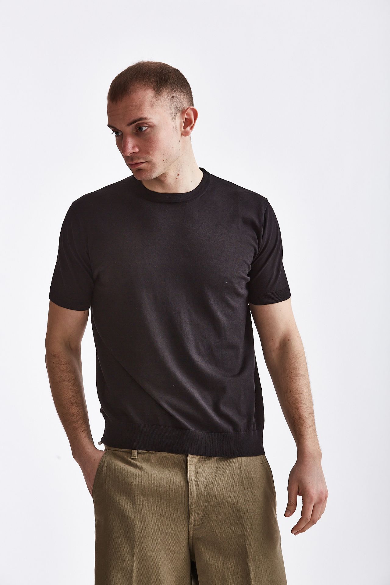 T-shirt in cotone e seta nero