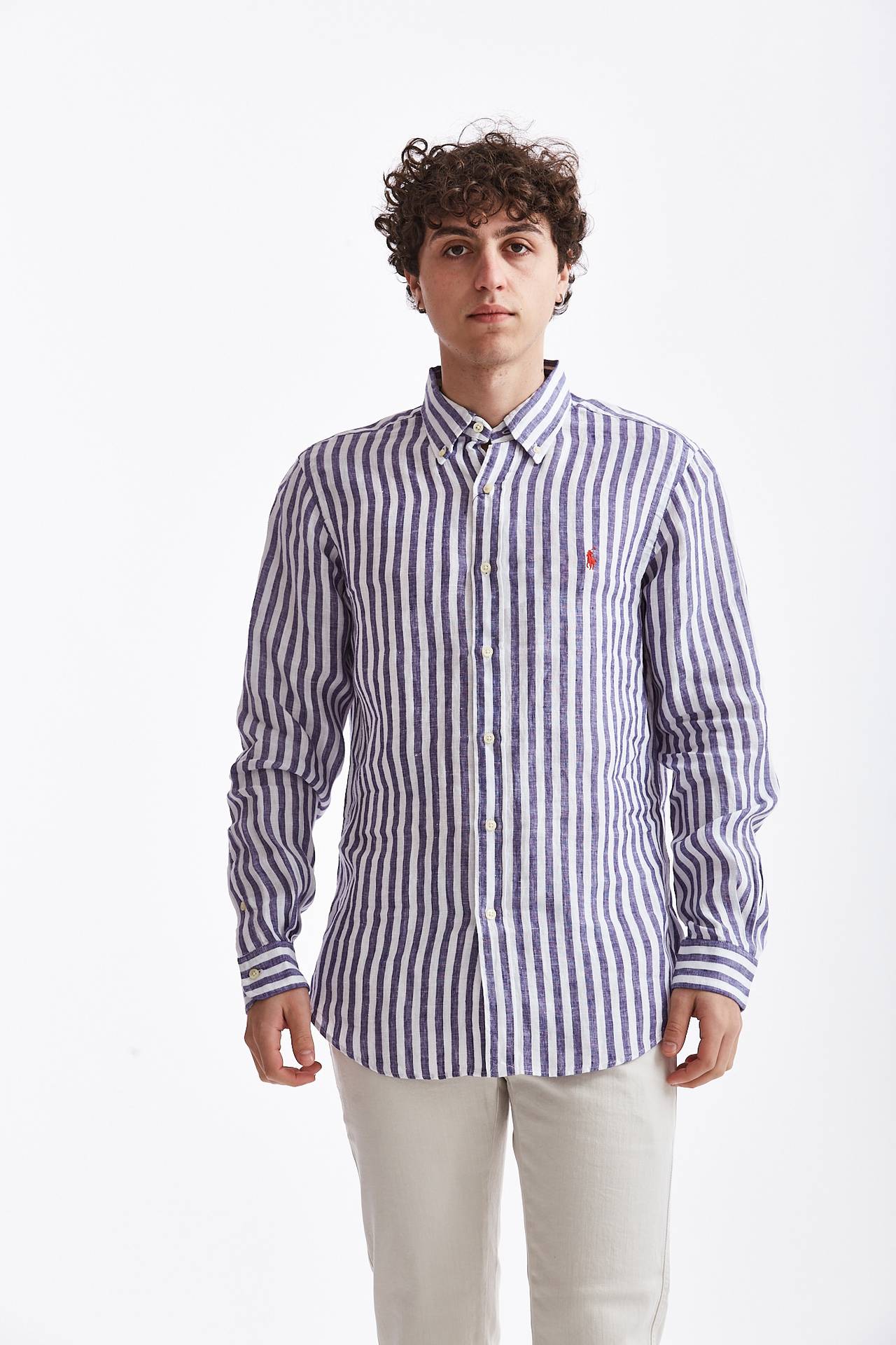 Camicia in lino rigato blu