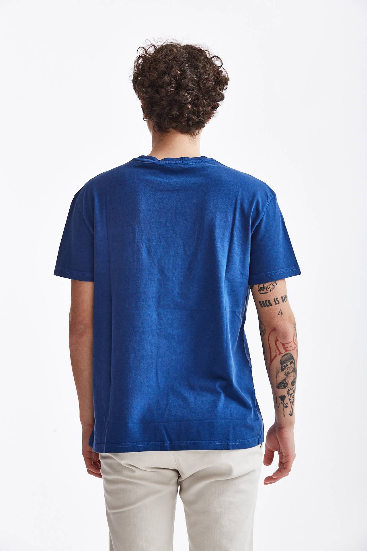 T-shirt in cotone/lino blu chiaro