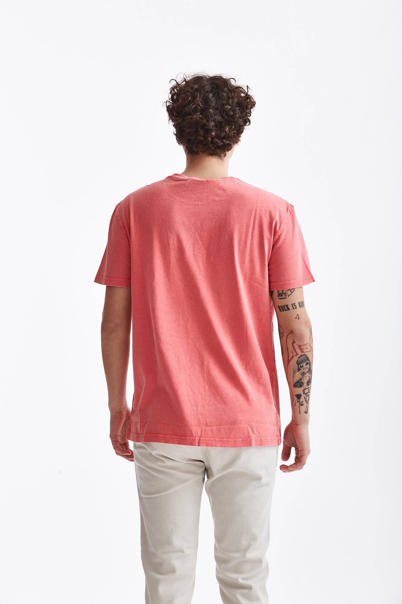 T-shirt in cotone/lino corallo 