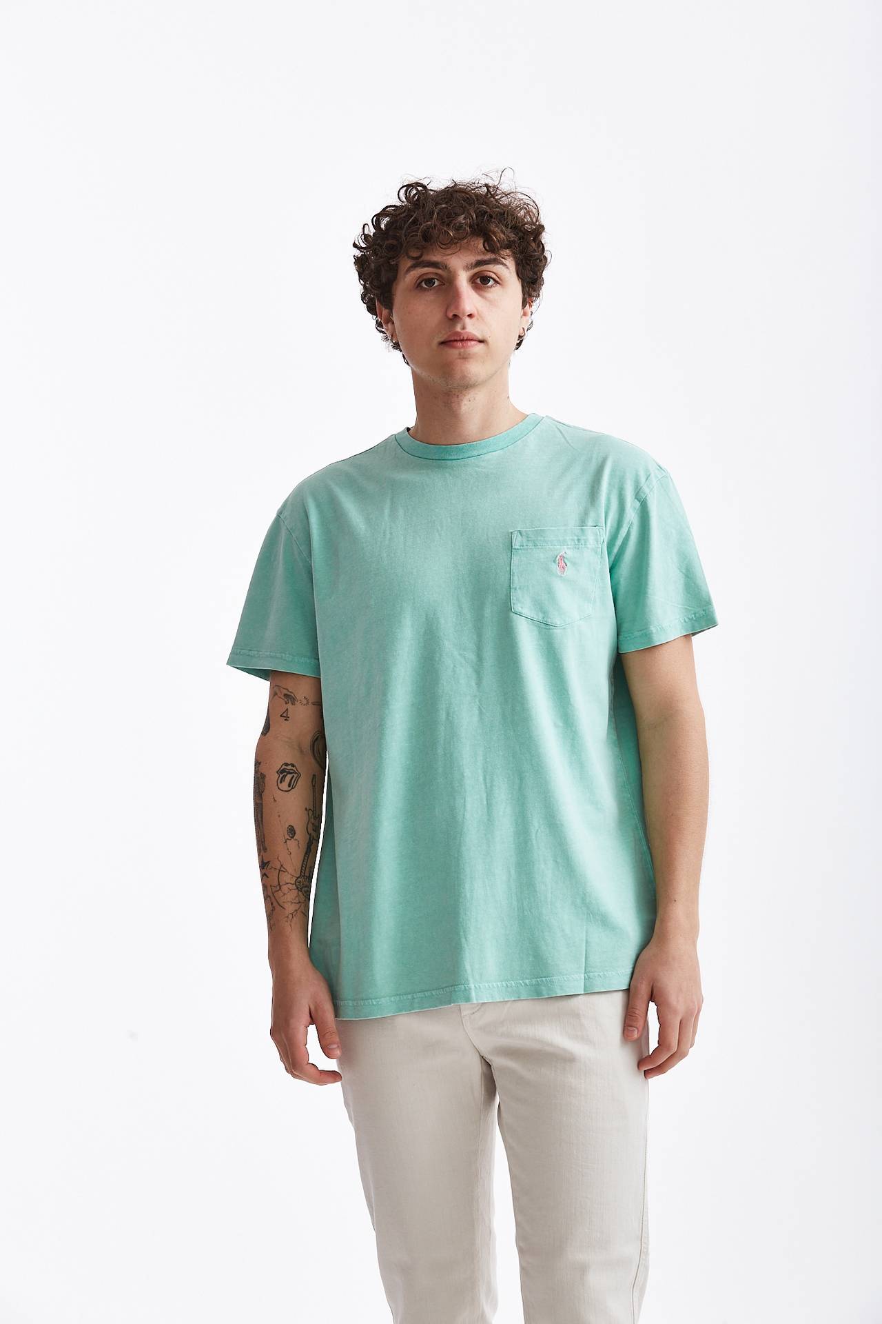 T-shirt in cotone/lino verde acqua
