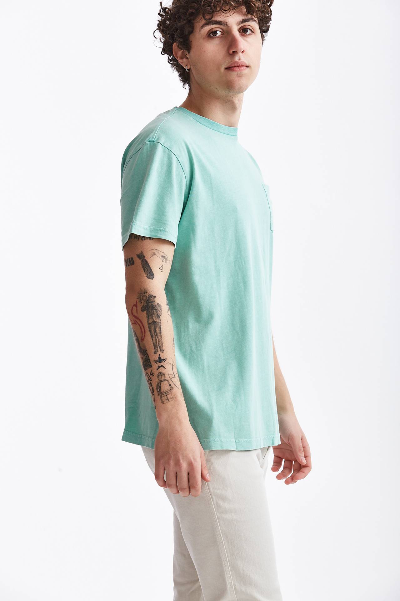 T-shirt in cotone/lino verde acqua