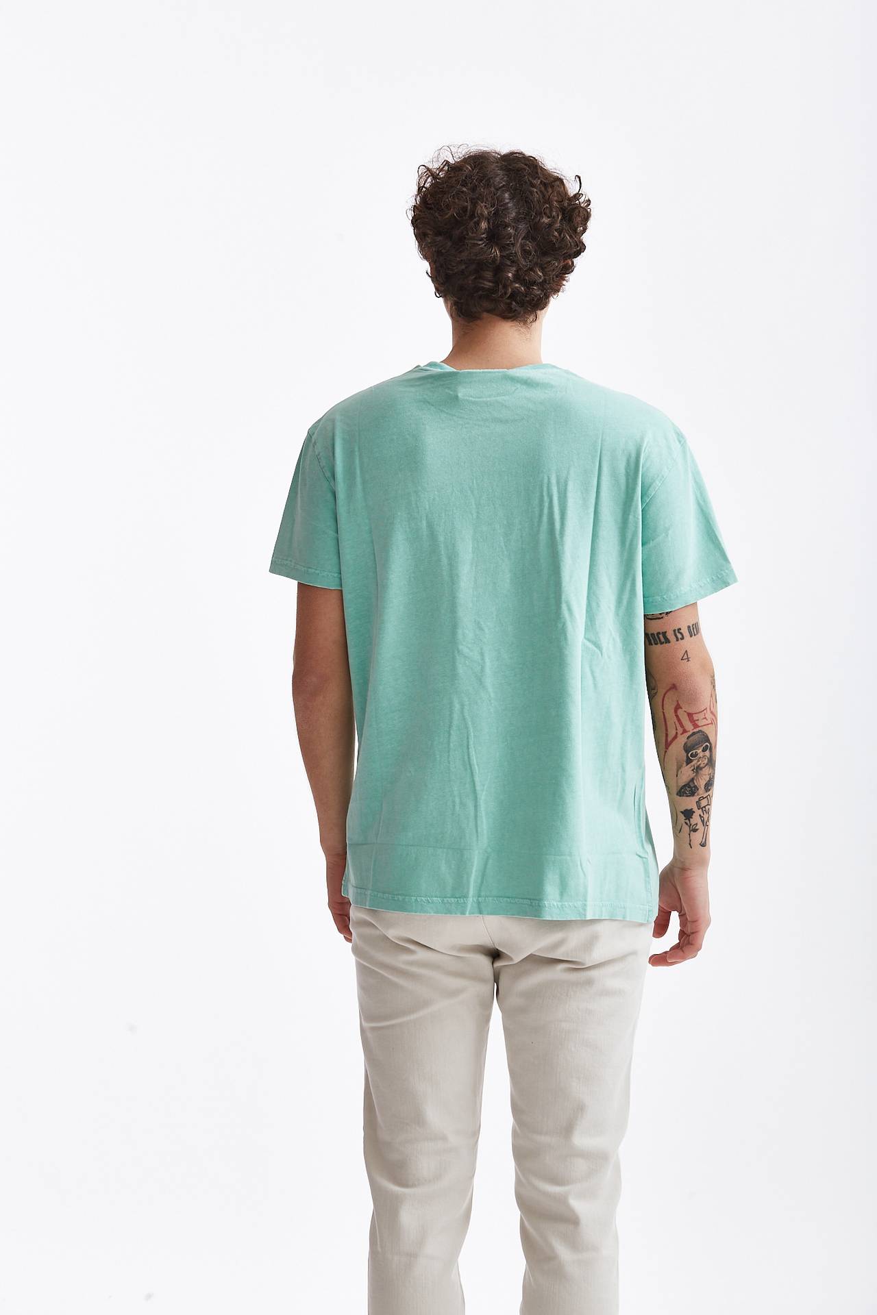T-shirt in cotone/lino verde acqua