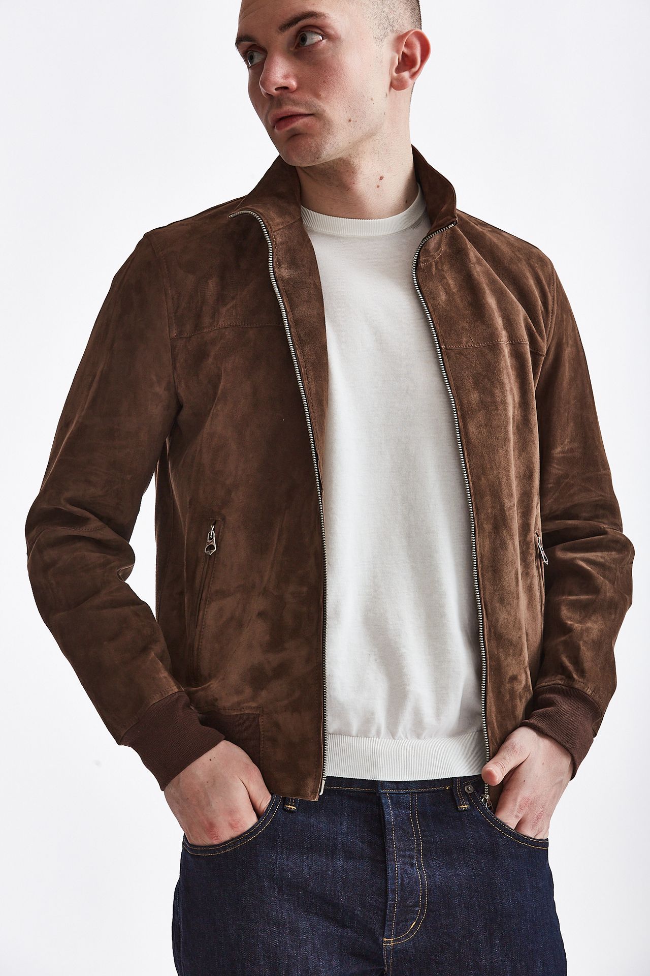 Bomber CRISTIAN zip in camoscio castagno