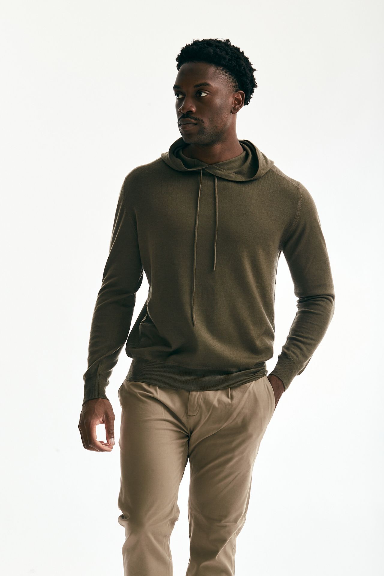 Felpa in lana rasata cappuccio verde militare Hosio Uomo U16HOS06 Pier Abbigliamento Italia
