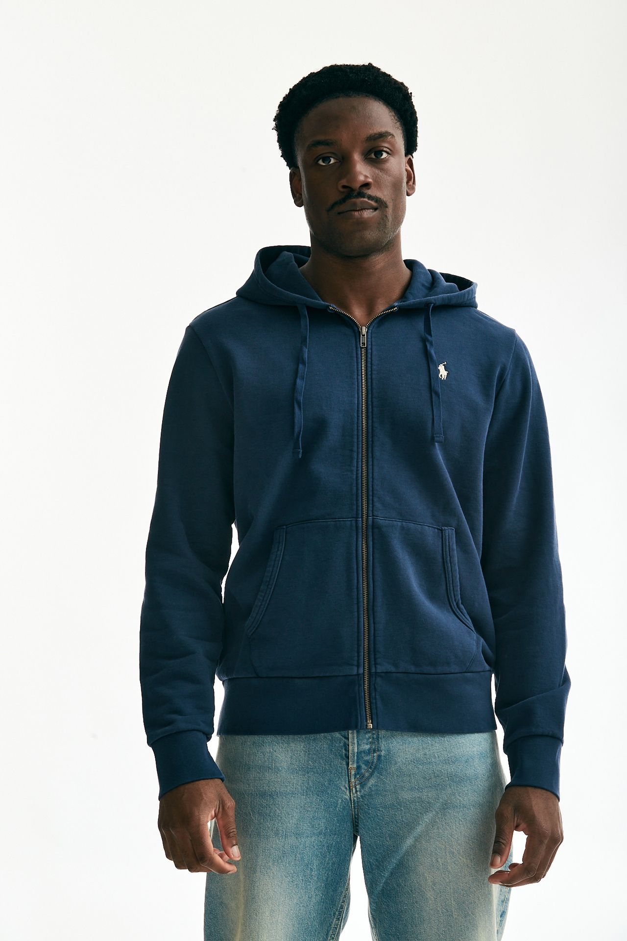 Felpa full zip in cotone lavato blu Polo Ralph Lauren Uomo U16RAL20 Pier Abbigliamento Italia