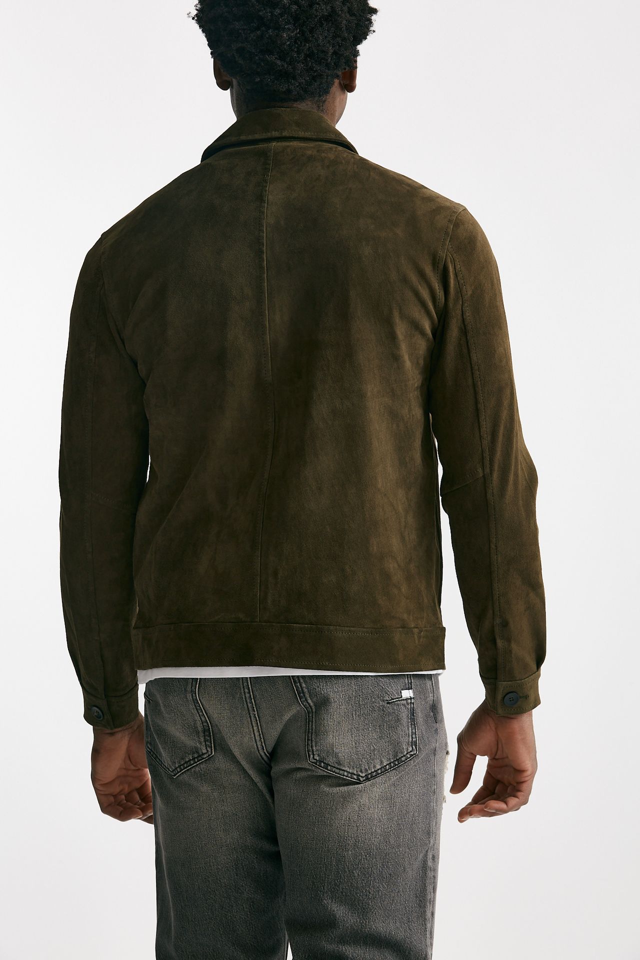 Giubbino zip in pelle scamosciata verde giungla