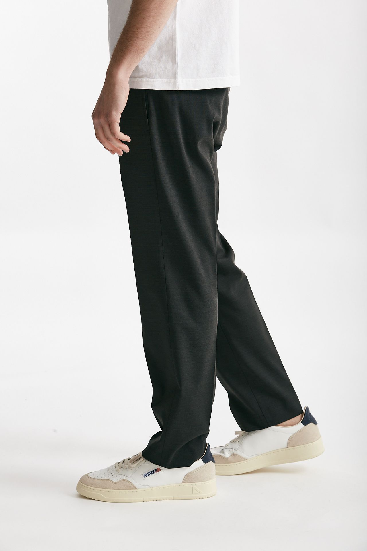 Pantalone in poliestere e lana stretch grigio antracite