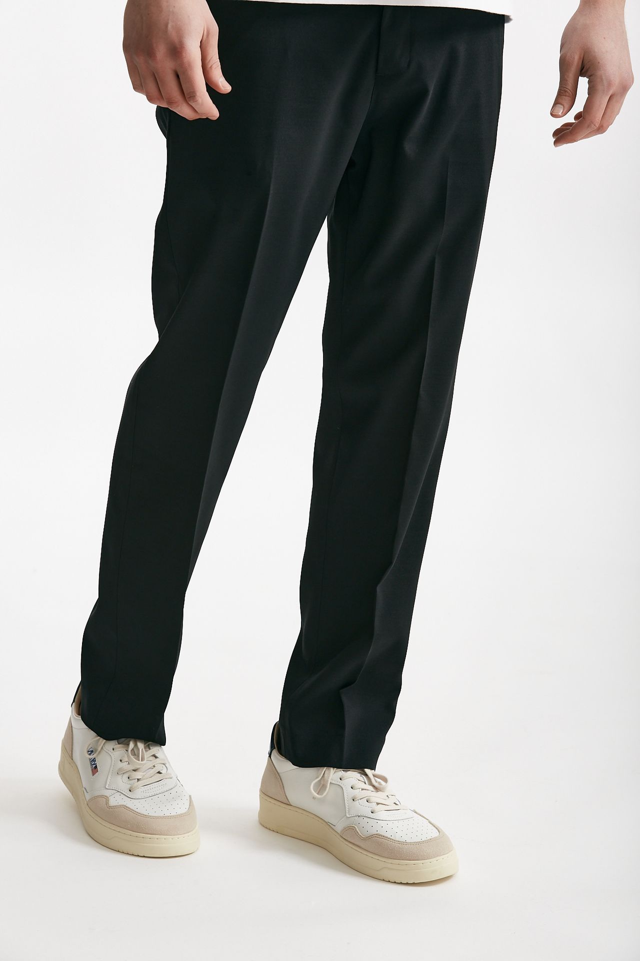 Pantalone in poliestere e lana stretch nero
