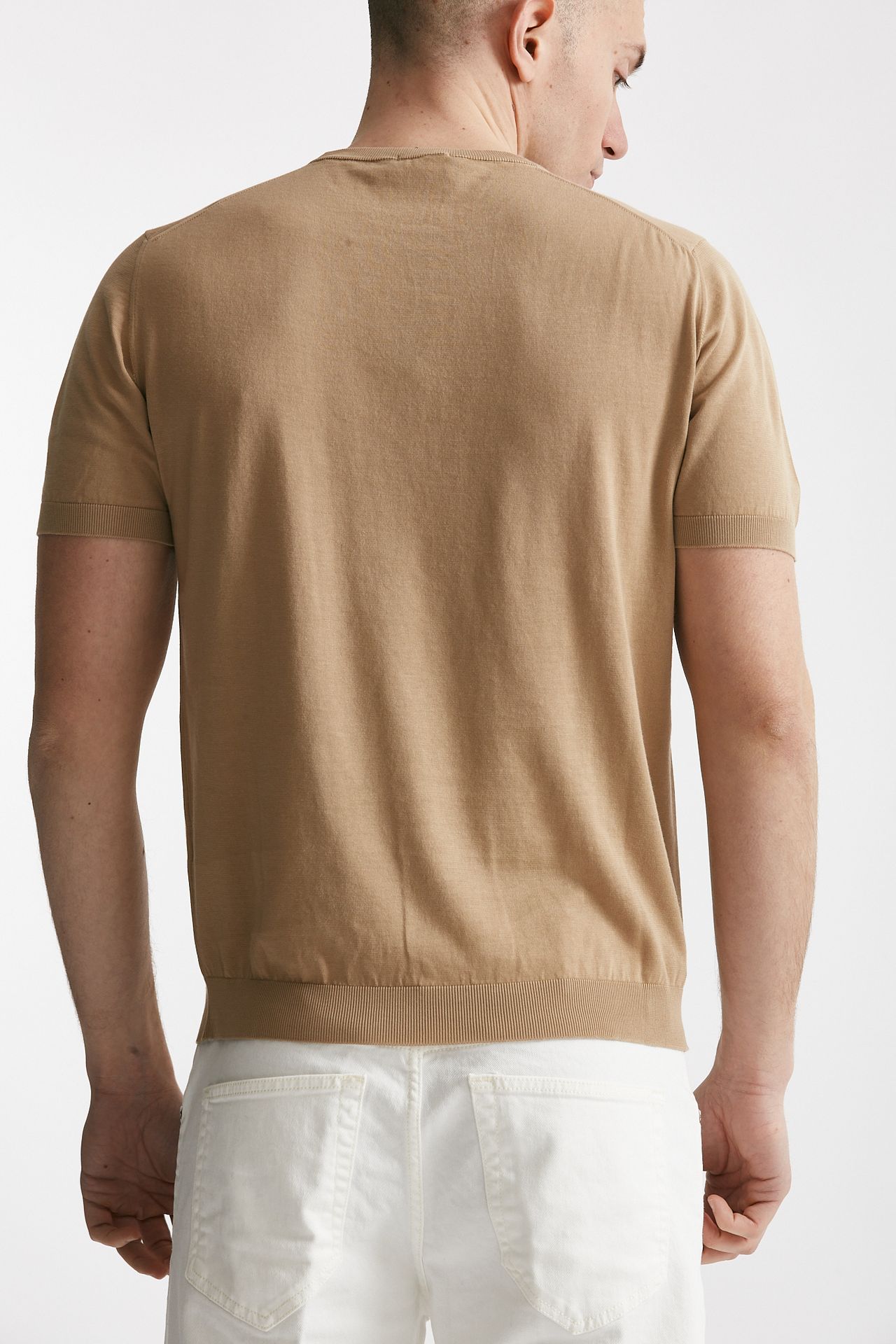 T-shirt in maglia cotone cammello