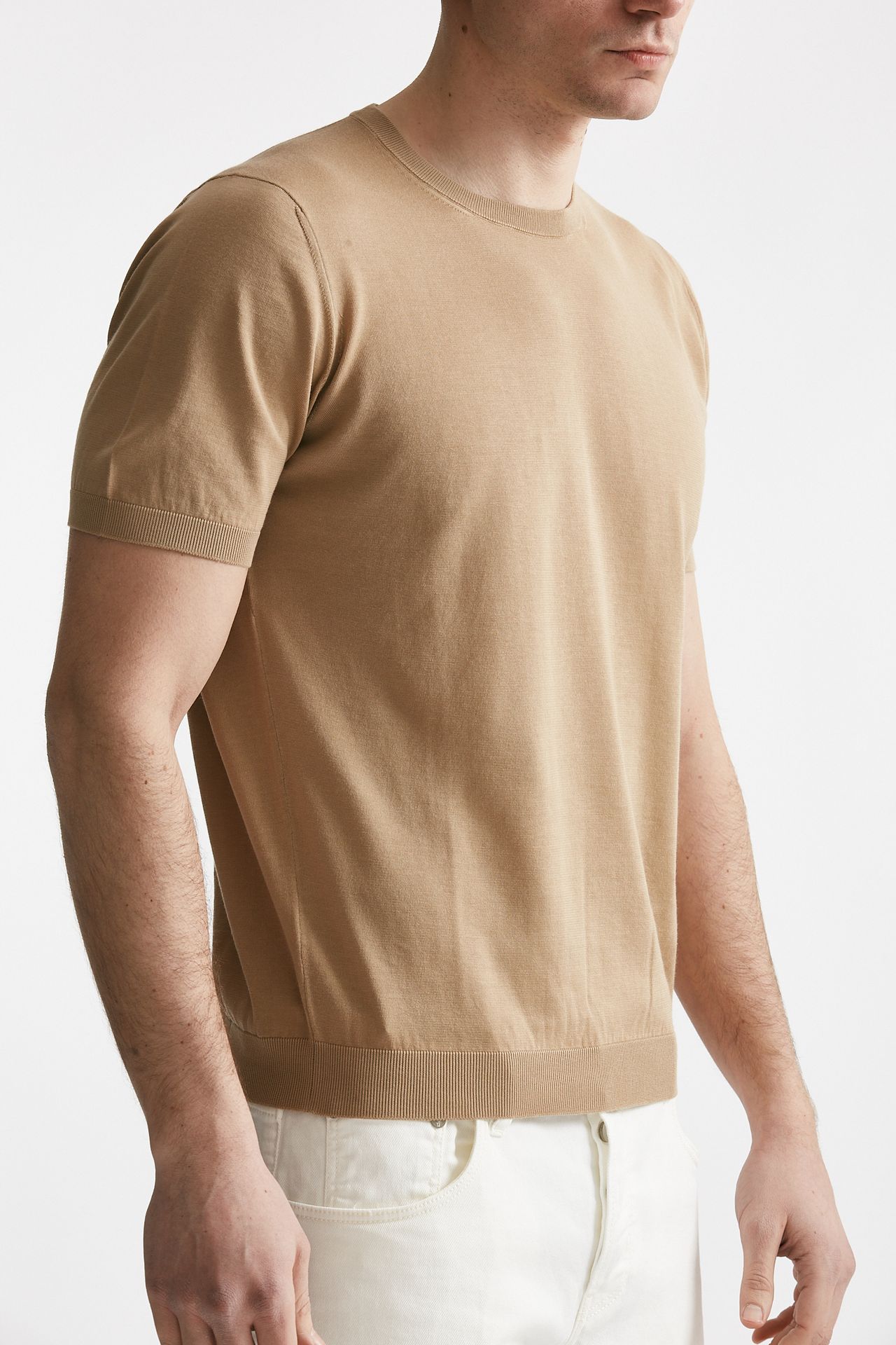 T-shirt in maglia cotone cammello
