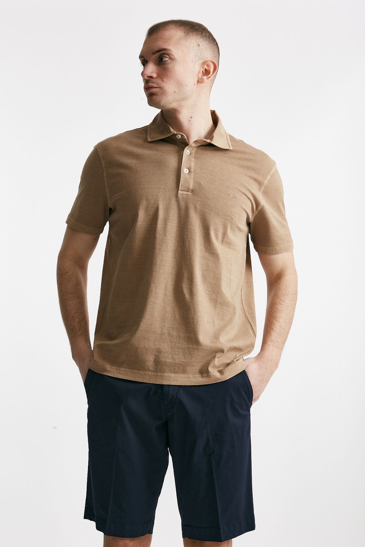 Polo in cotone lavato cammello