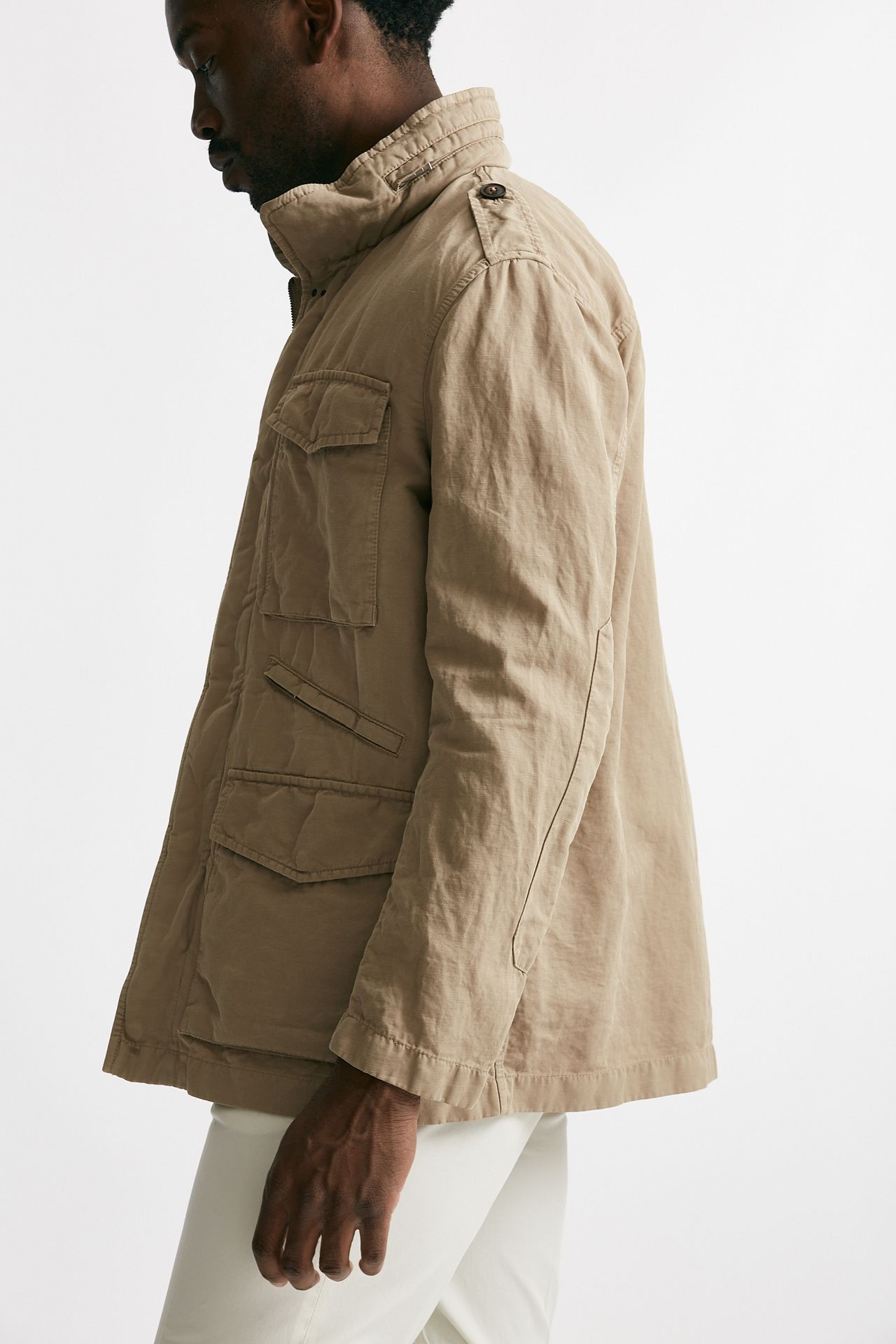 Field jacket in cotone e lino lavato beige