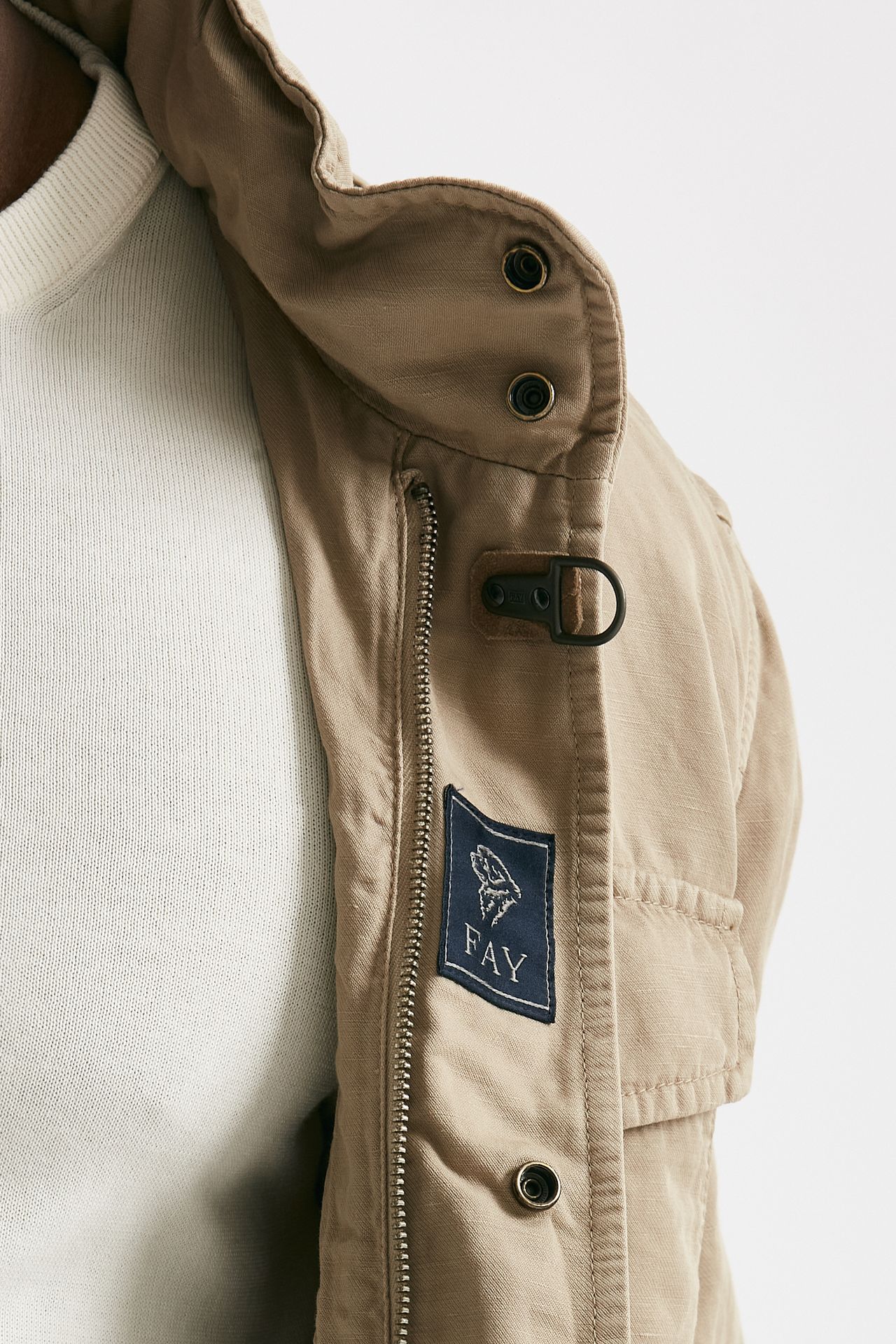 Field jacket in cotone e lino lavato beige