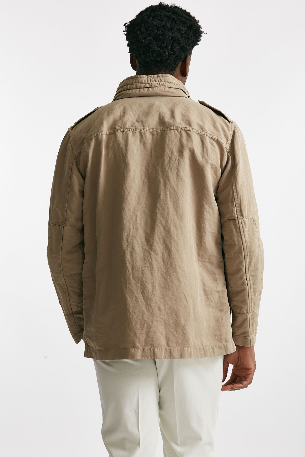 Field jacket in cotone e lino lavato beige