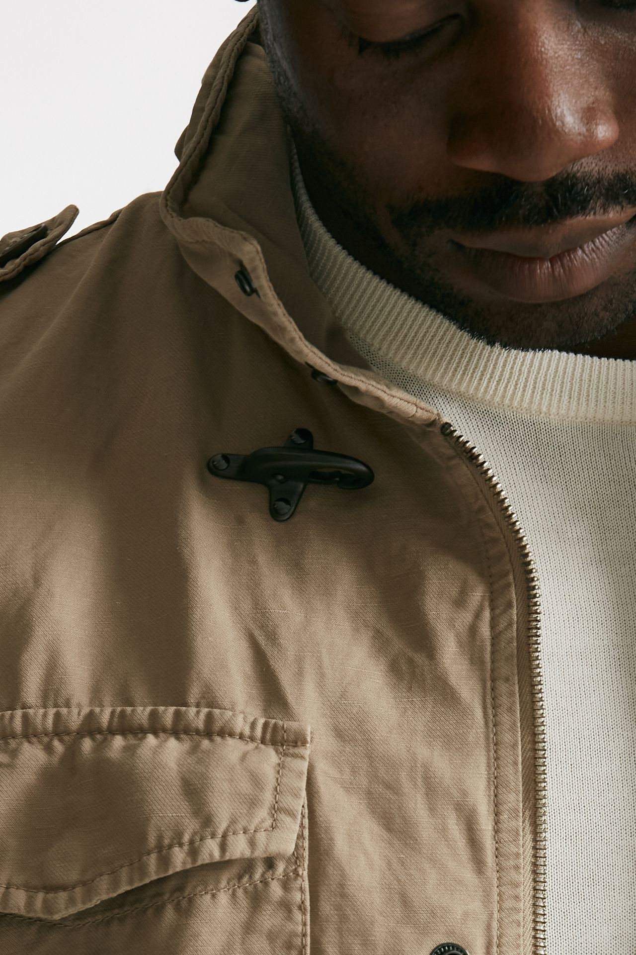 Field jacket in cotone e lino lavato beige