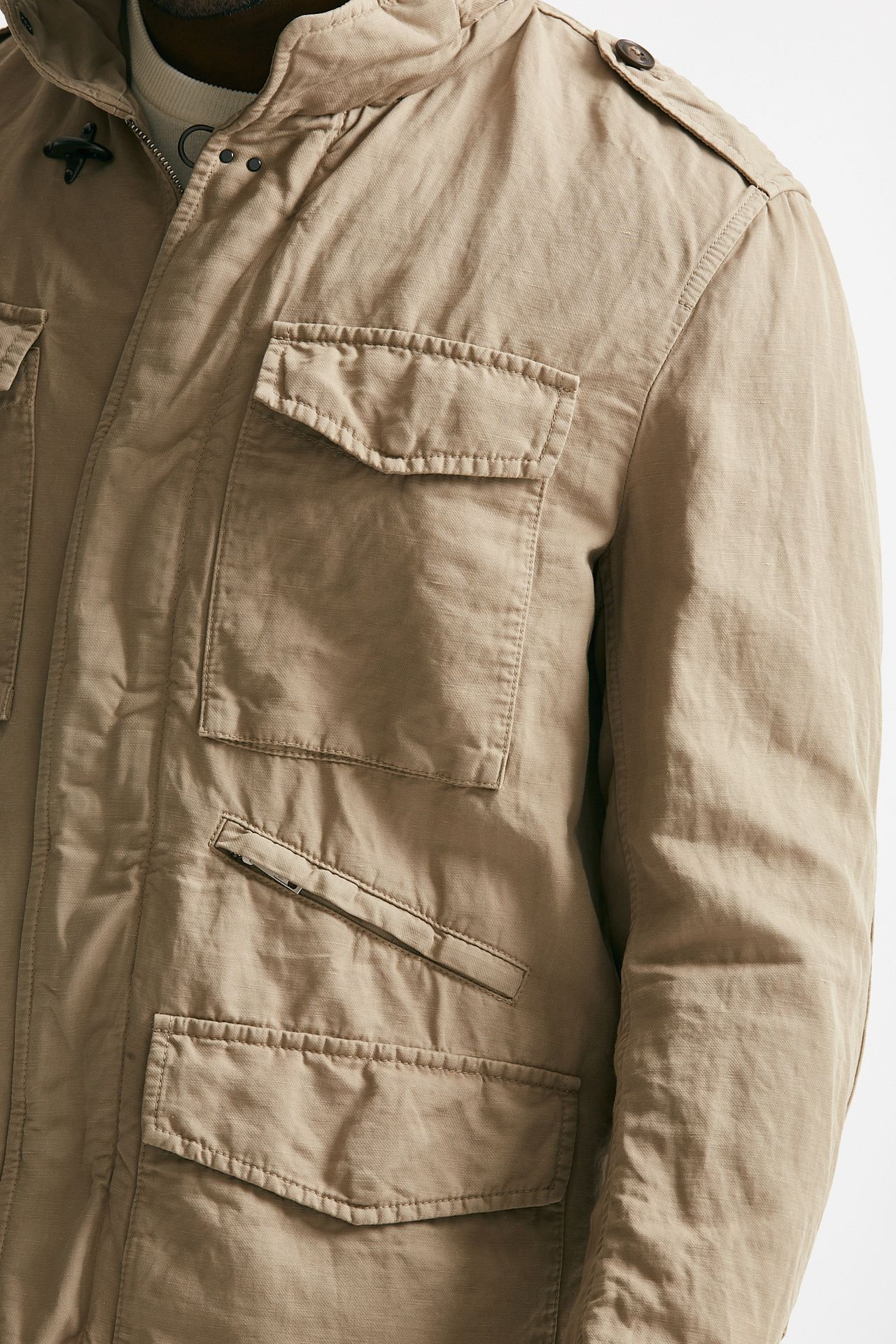 Field jacket in cotone e lino lavato beige