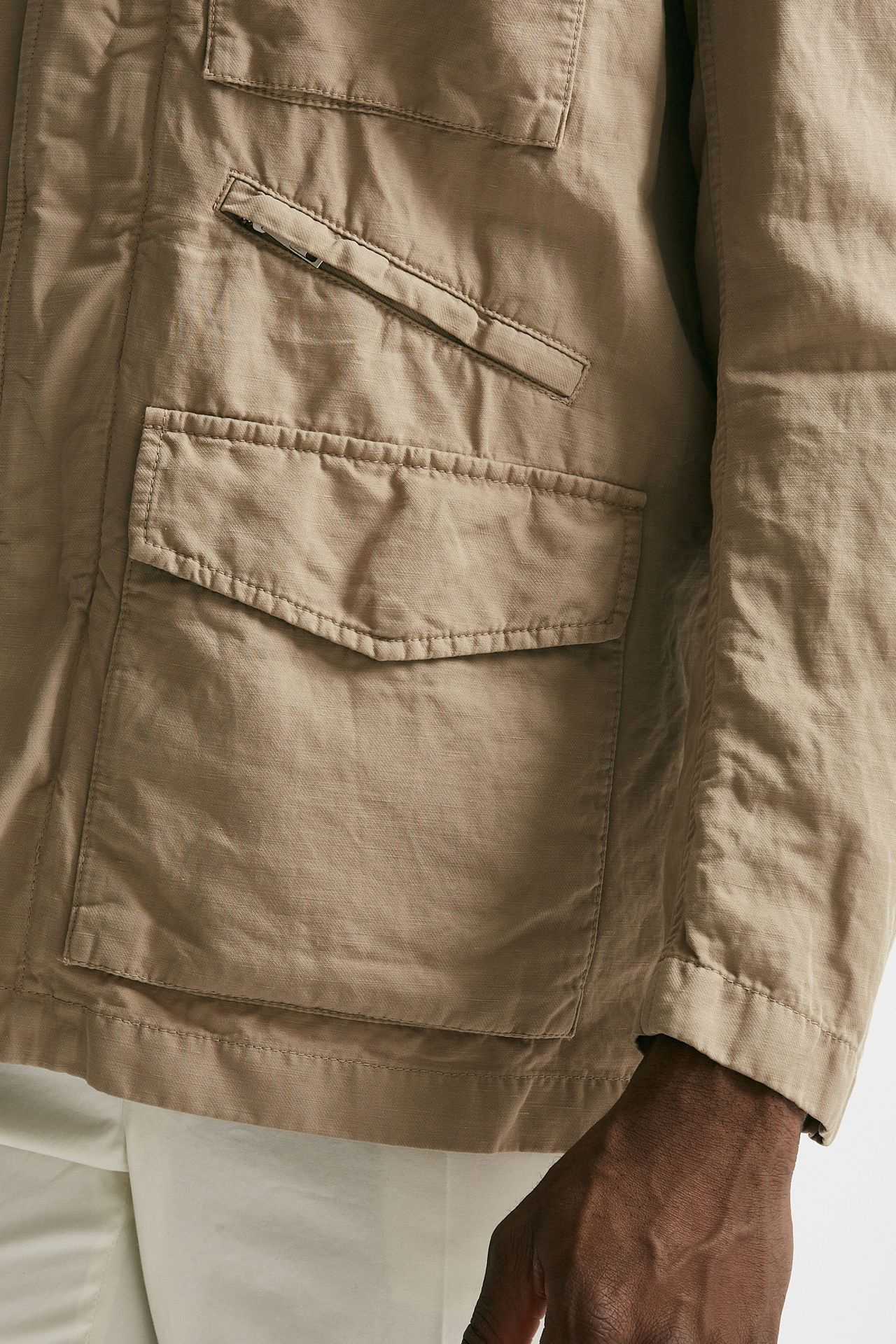 Field jacket in cotone e lino lavato beige
