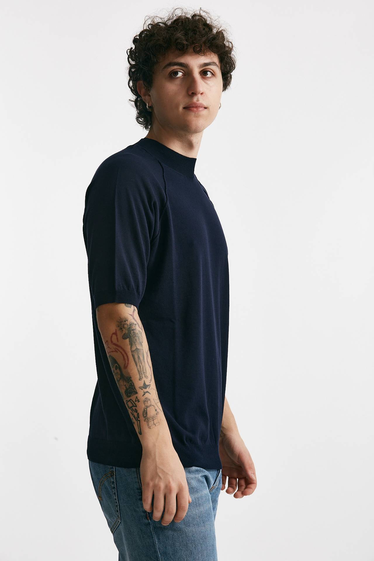 T-shirt in maglia cotone blu 