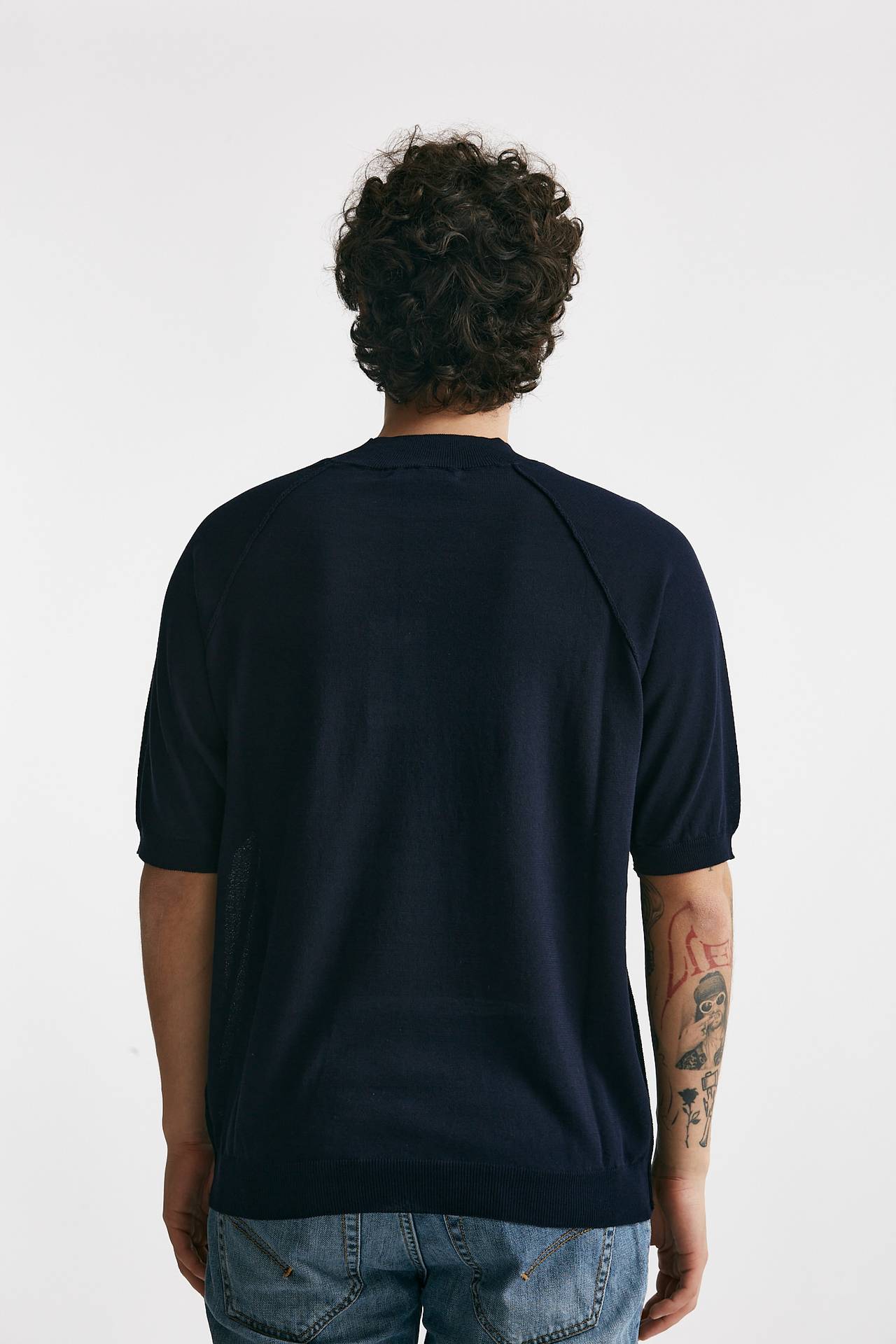 T-shirt in maglia cotone blu 