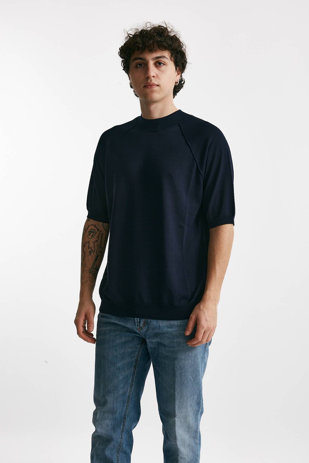 T-shirt in maglia cotone blu 