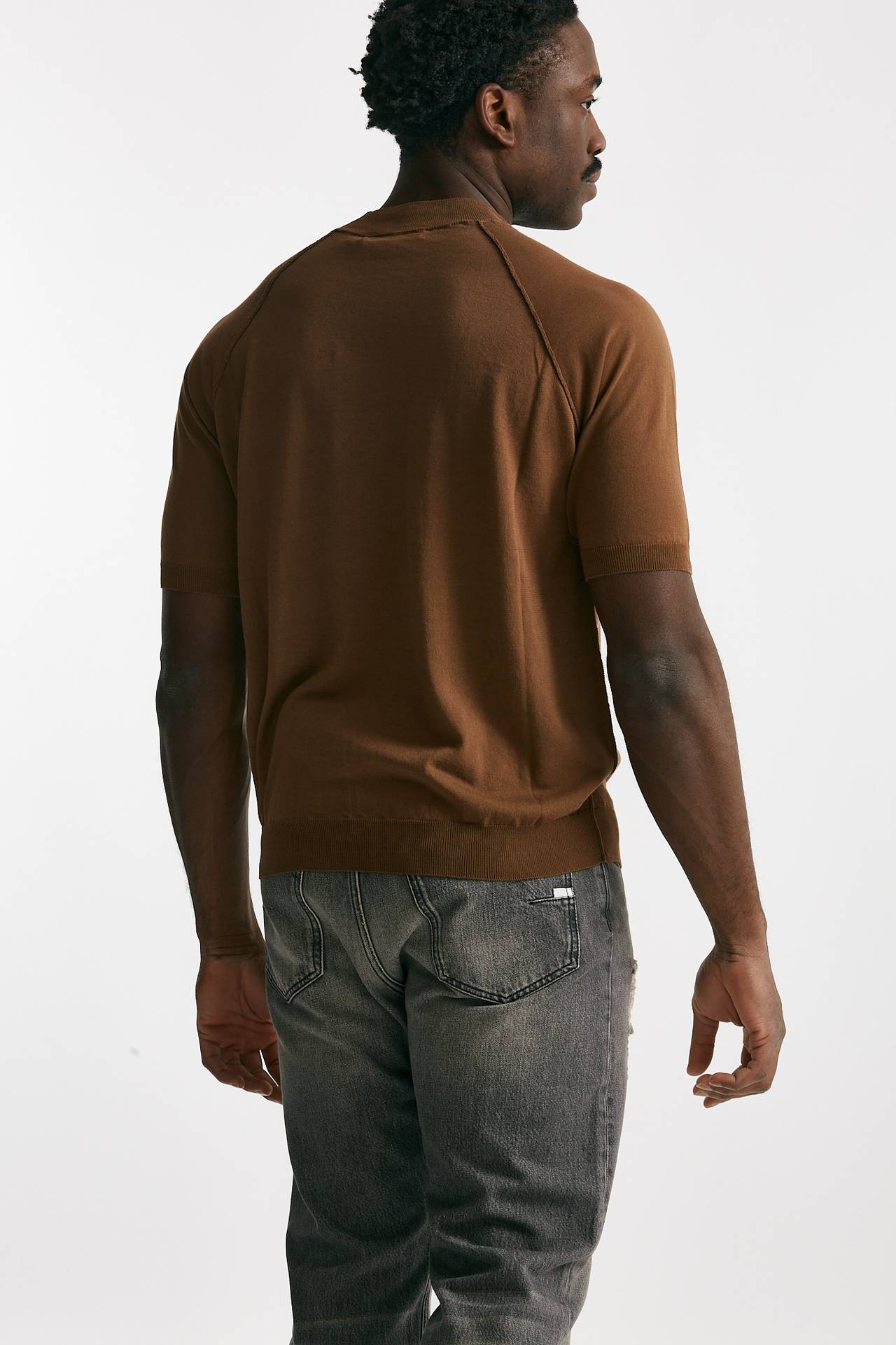 T-shirt in maglia cotone cammello 