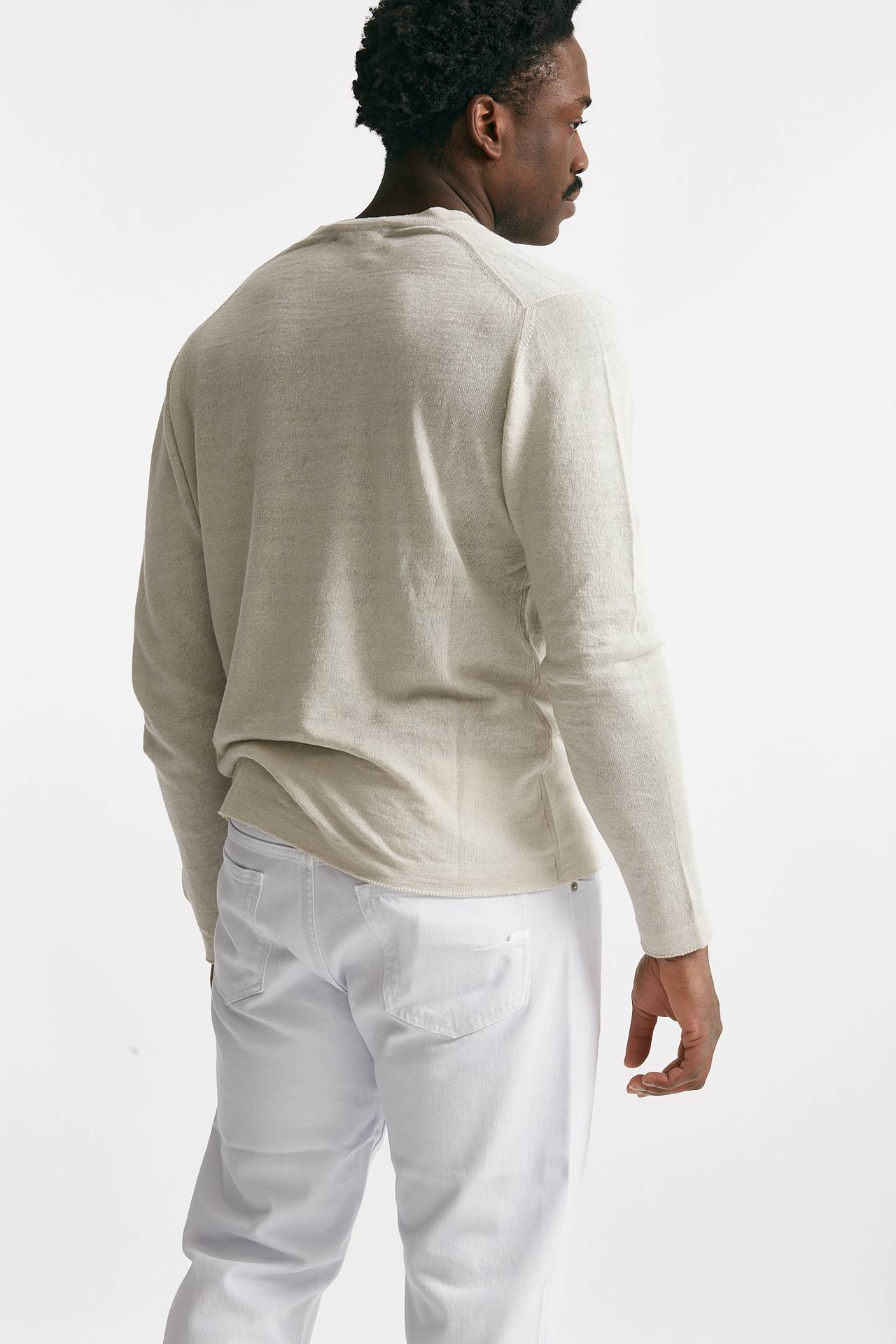 Maglia scollo a V in lino e cotone perla 