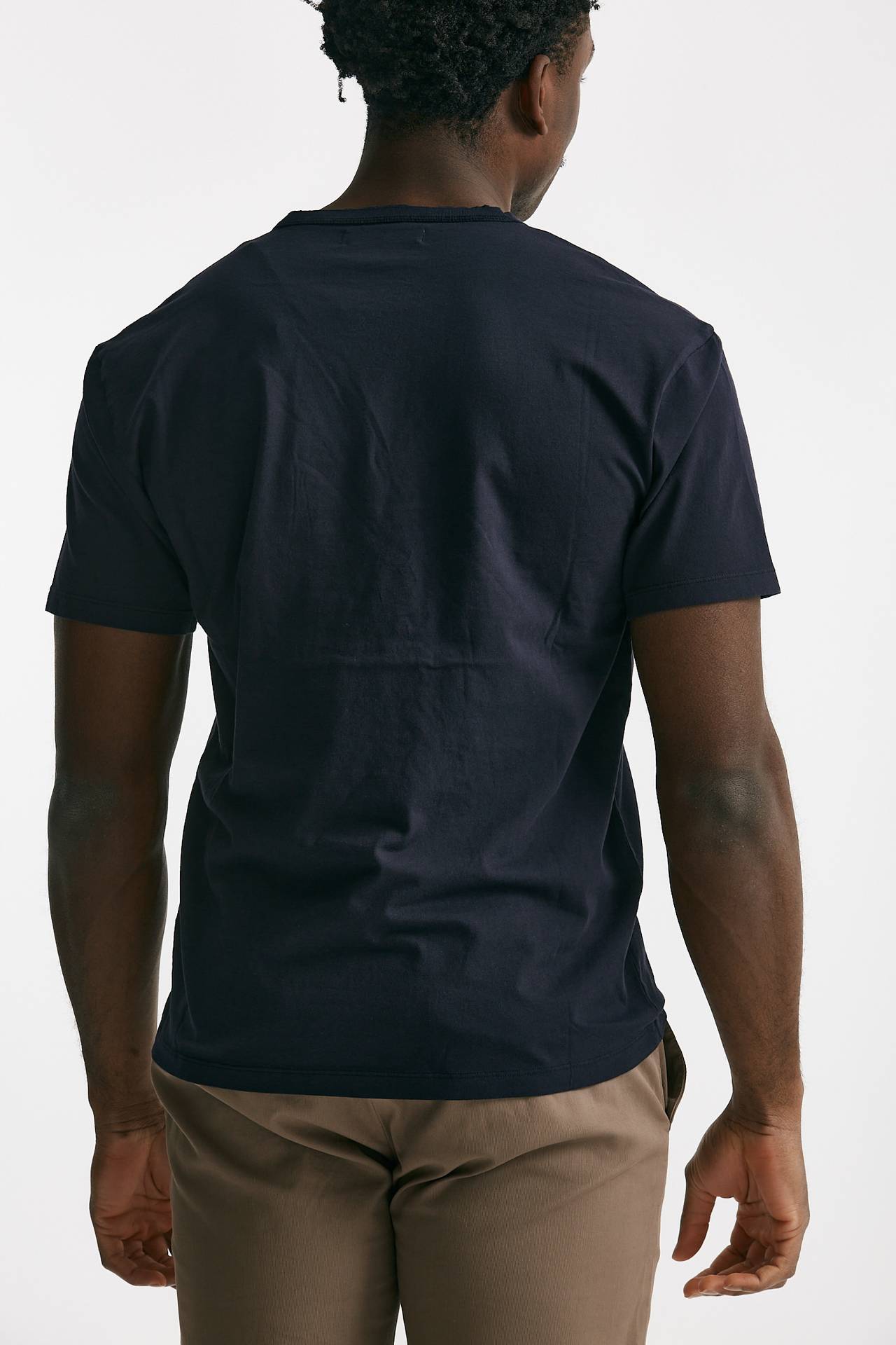 T-shirt scollo a V in cotone blu 